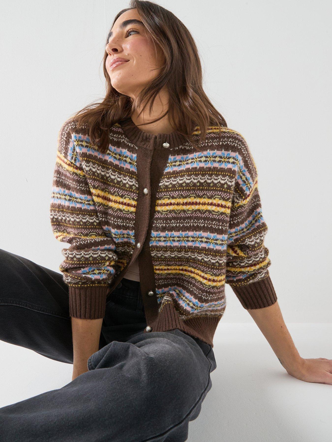 Image 1 of 6 of Levi's Charlotte Crewneck Knitted Cardigan - Lea Fairisle Java