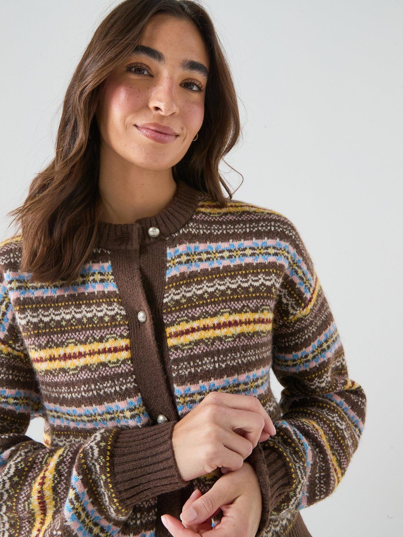 Image 4 of 6 of Levi's Charlotte Crewneck Knitted Cardigan - Lea Fairisle Java