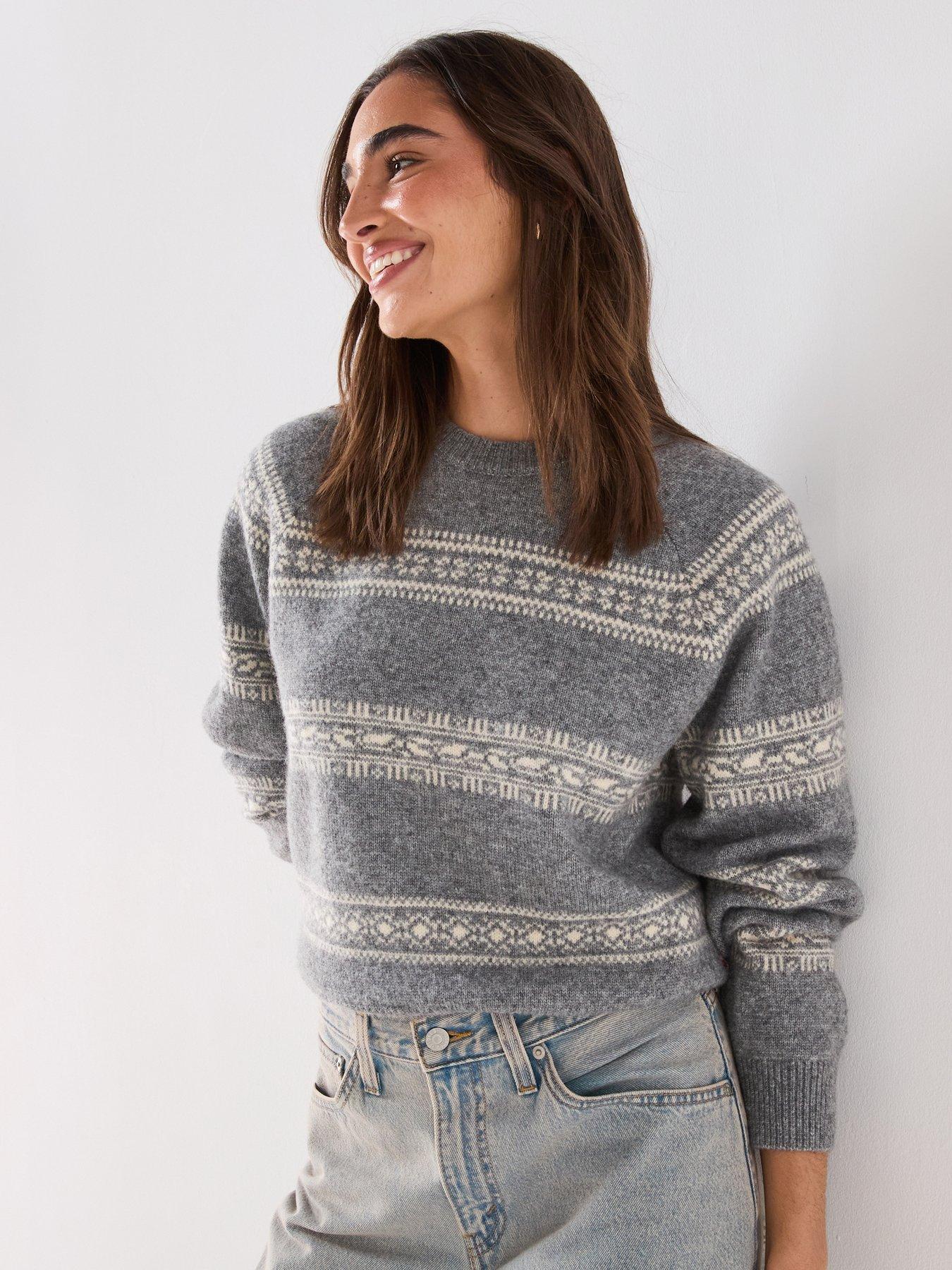 Image 1 of 6 of Levi's Jolie Fairisle Crewneck Sweater - Mid Heather Grey