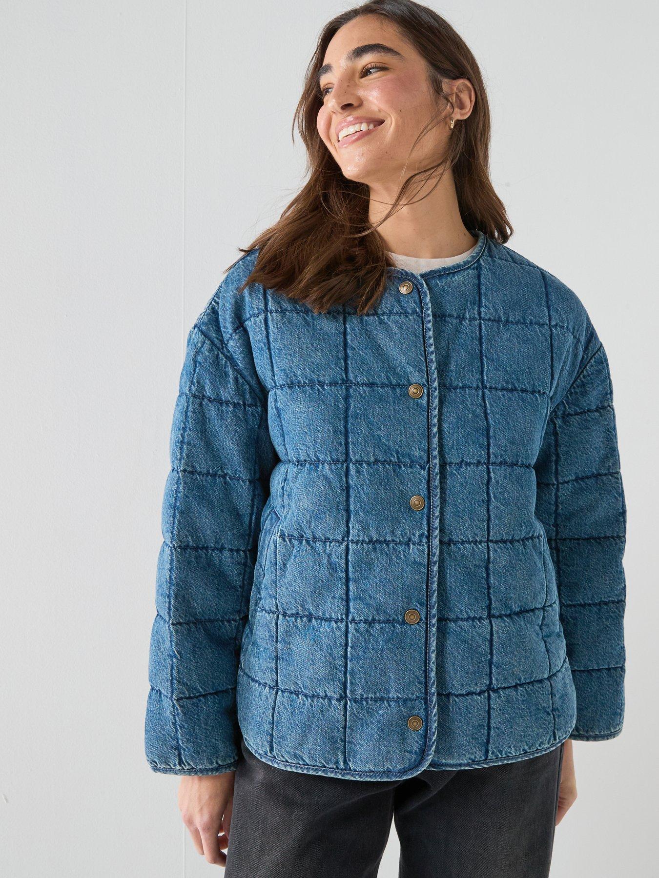 Levi's Womens Quilted Collarless Snap-Button Puffer Jacket, Blue, Size S, Women