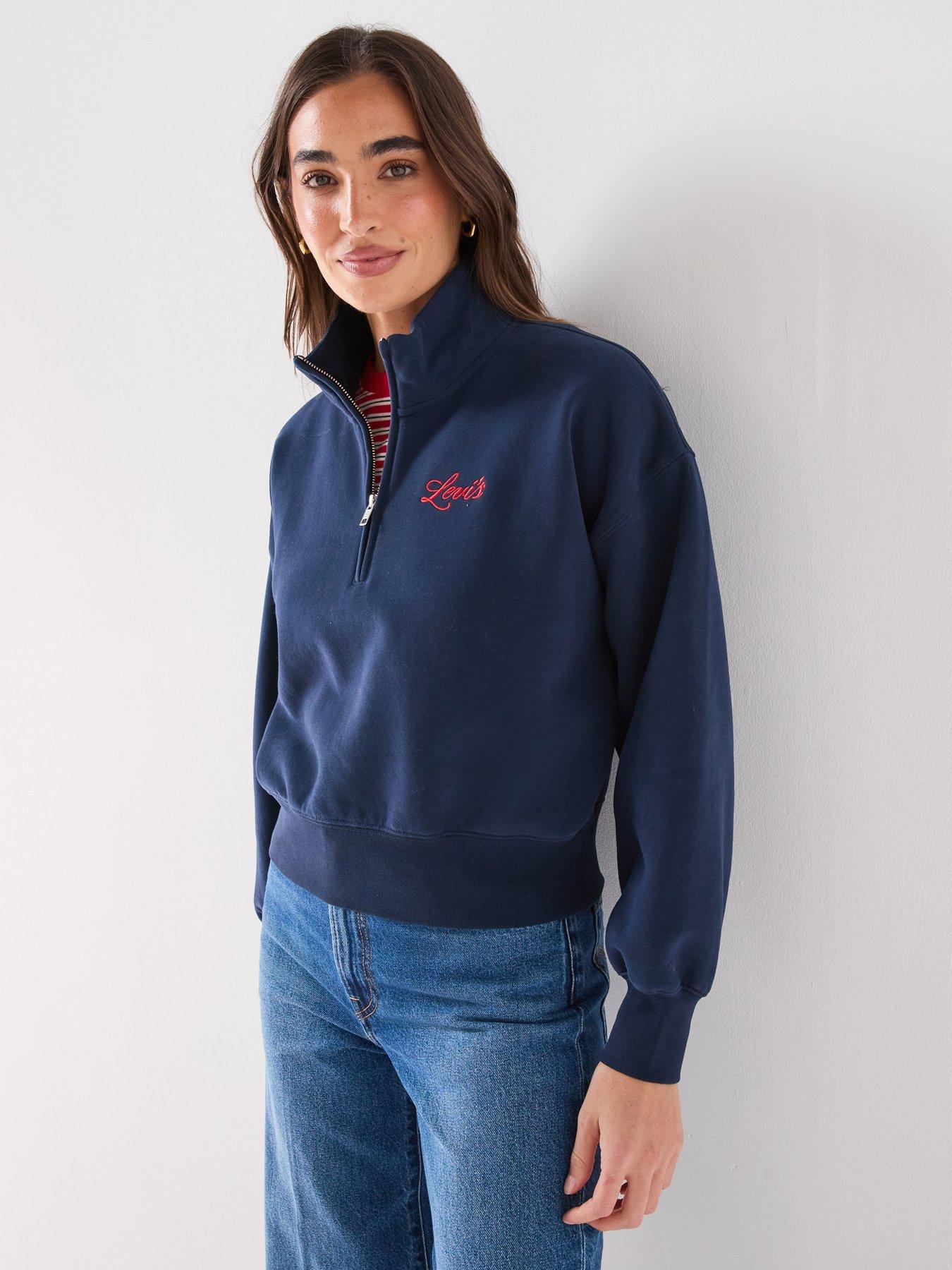 Levi's Vintage Logo 80s Quarter Zip Sweatshirt, Blue, Size M, Women
