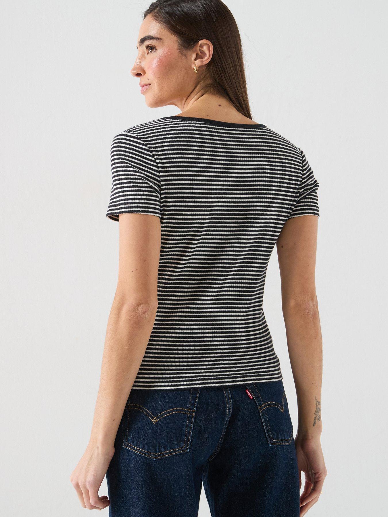 Image 2 of 6 of Levi's Austen Button Through Short Sleeve - Stripe Anthracite Night Egret