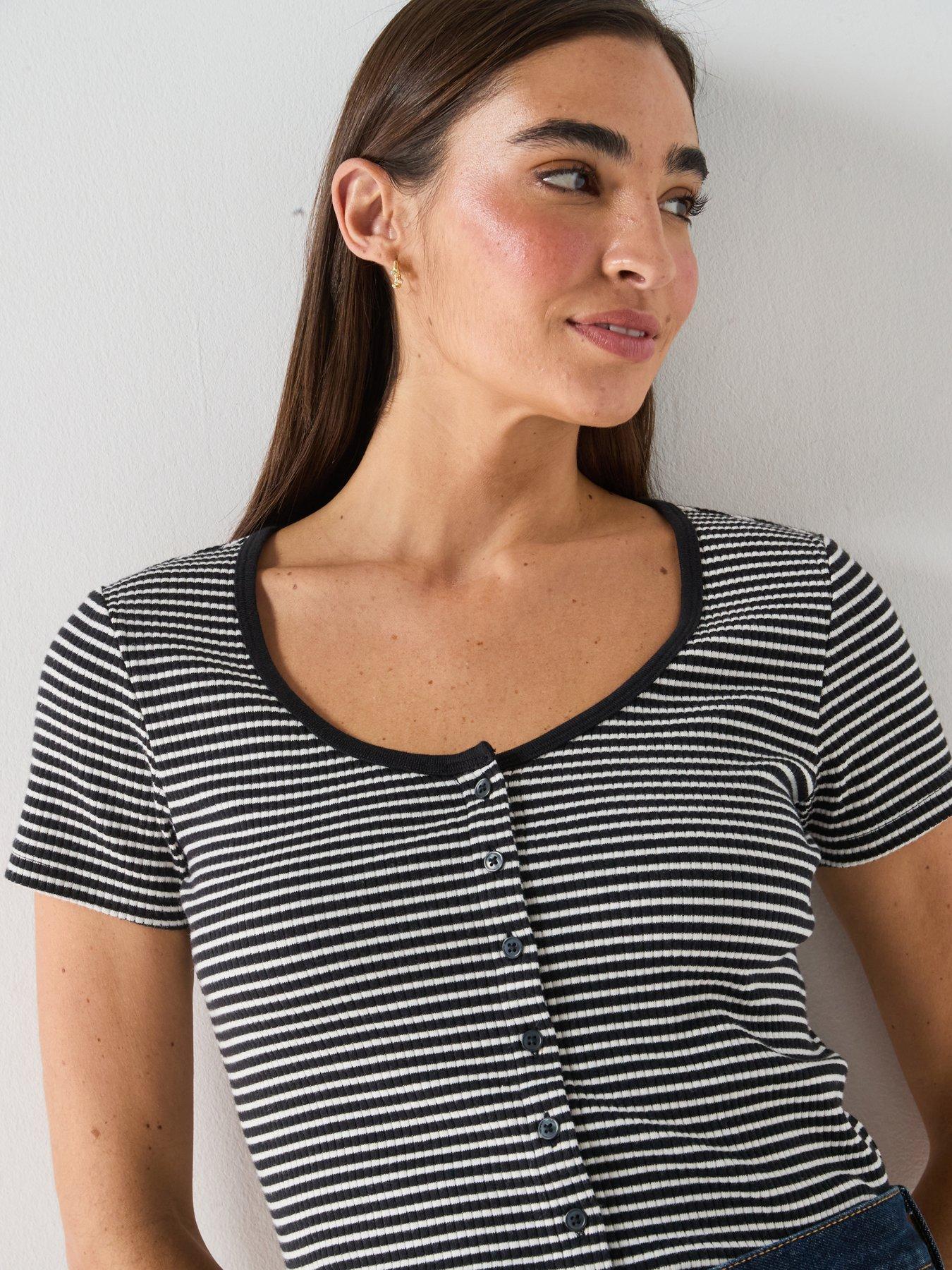 Image 4 of 6 of Levi's Austen Button Through Short Sleeve - Stripe Anthracite Night Egret