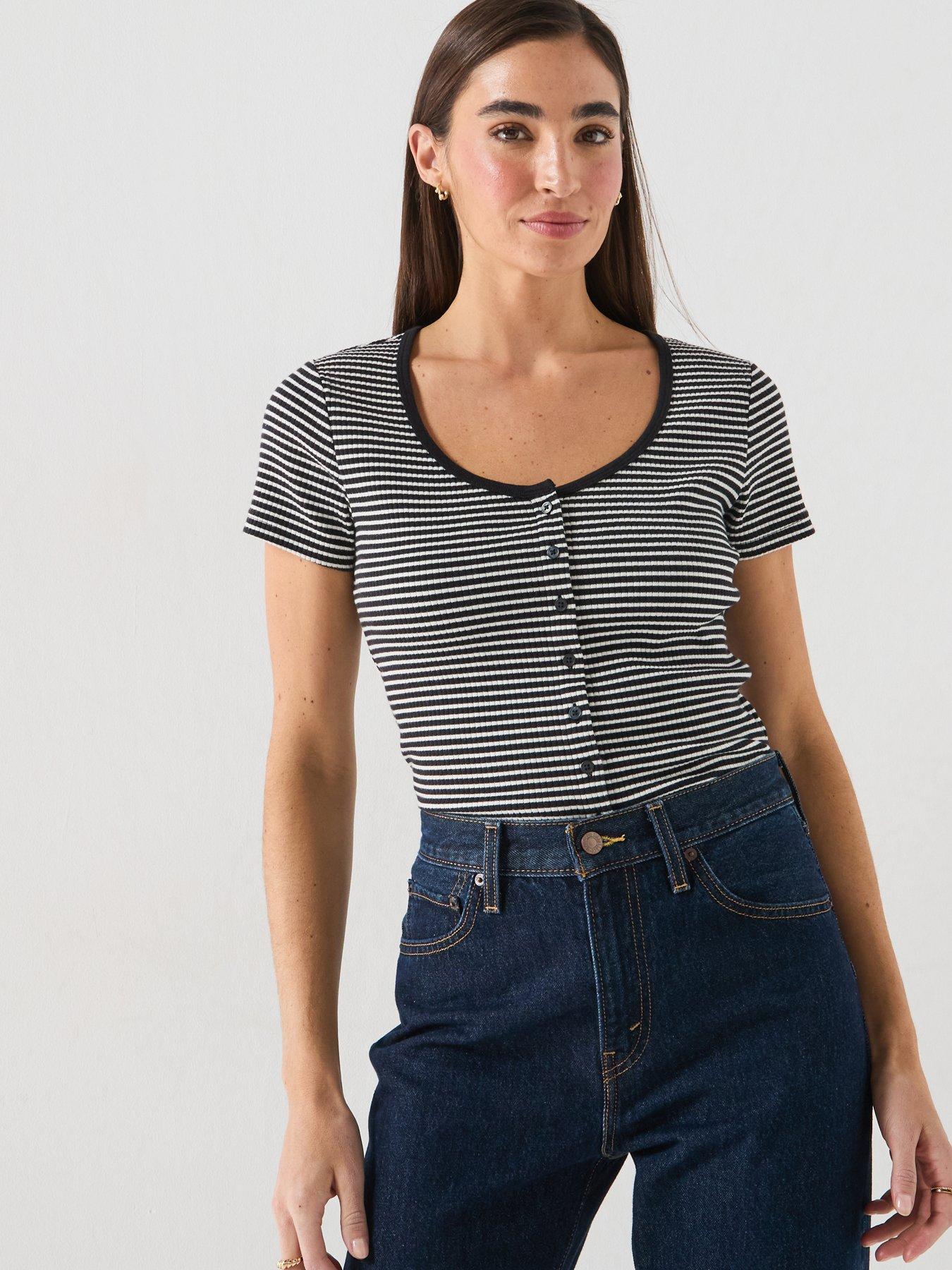 Image 6 of 6 of Levi's Austen Button Through Short Sleeve - Stripe Anthracite Night Egret