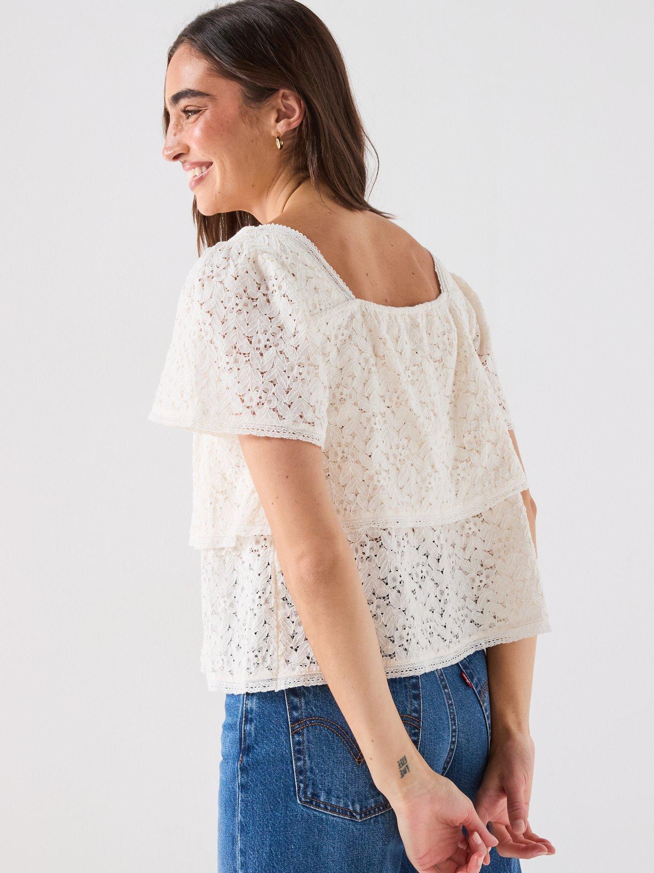 Image 2 of 6 of Levi's Dom Shortsleeve Lace Blouse - Egret - Off White