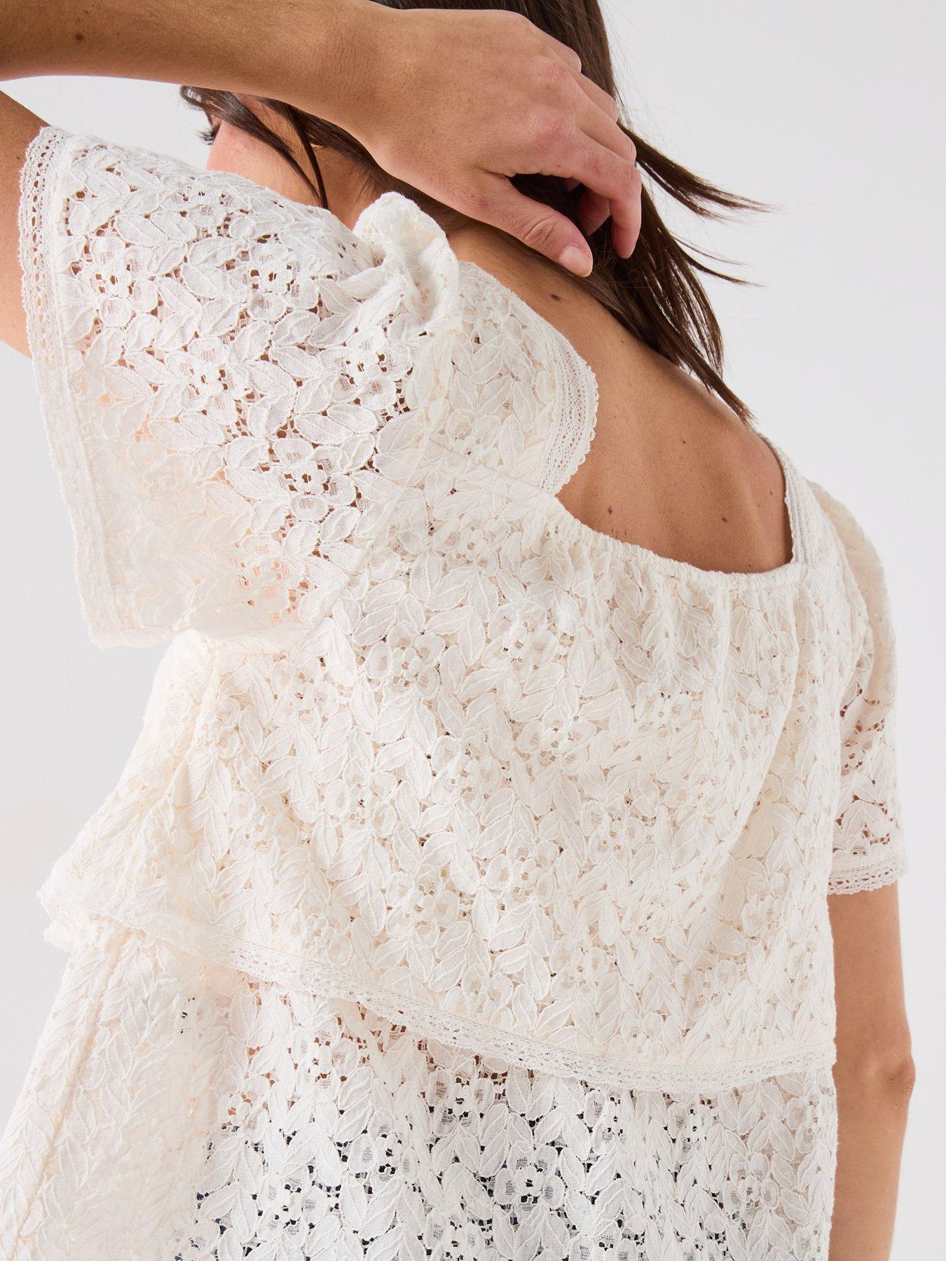 Image 4 of 6 of Levi's Dom Shortsleeve Lace Blouse - Egret - Off White