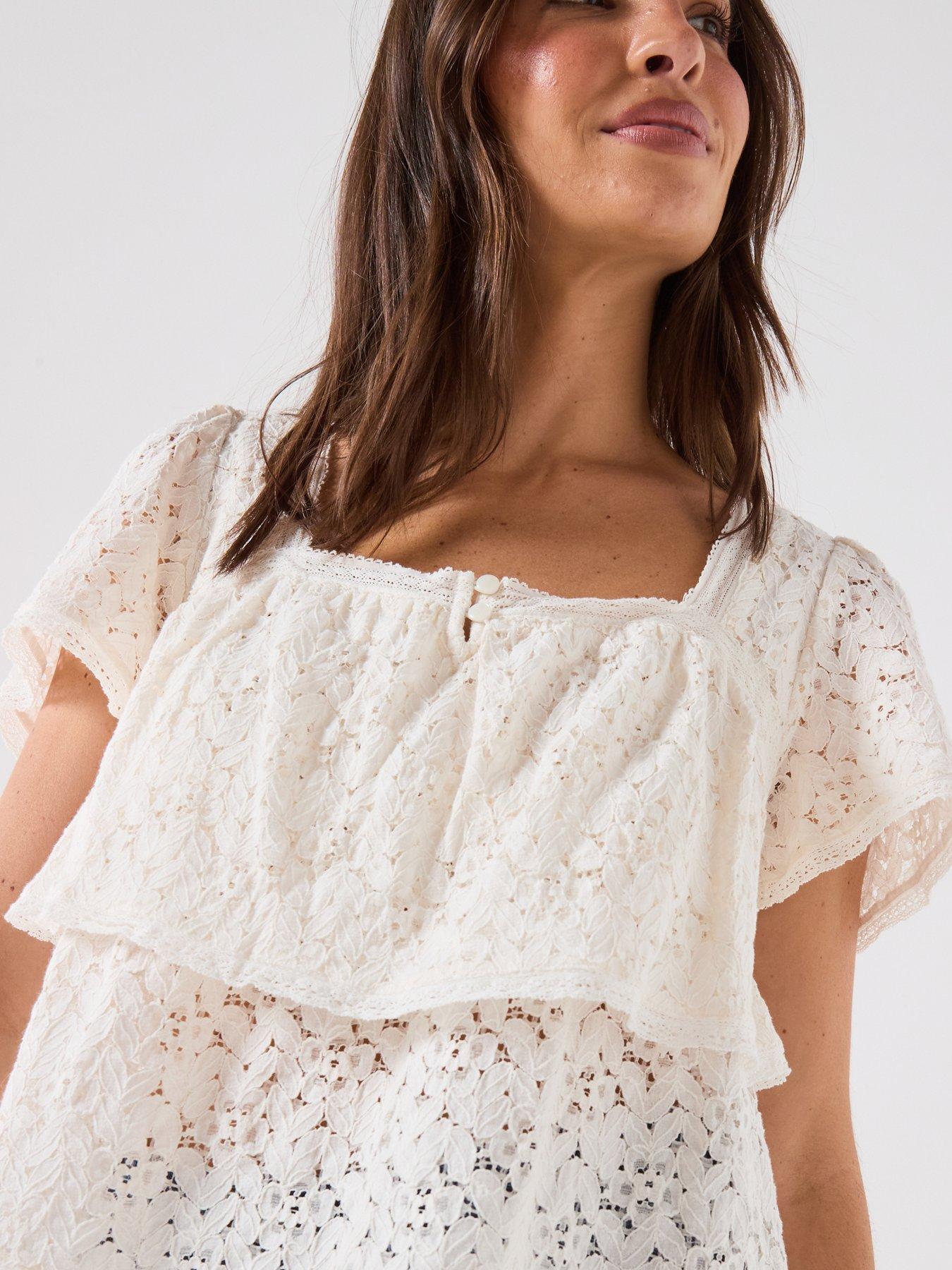 Image 5 of 6 of Levi's Dom Shortsleeve Lace Blouse - Egret - Off White