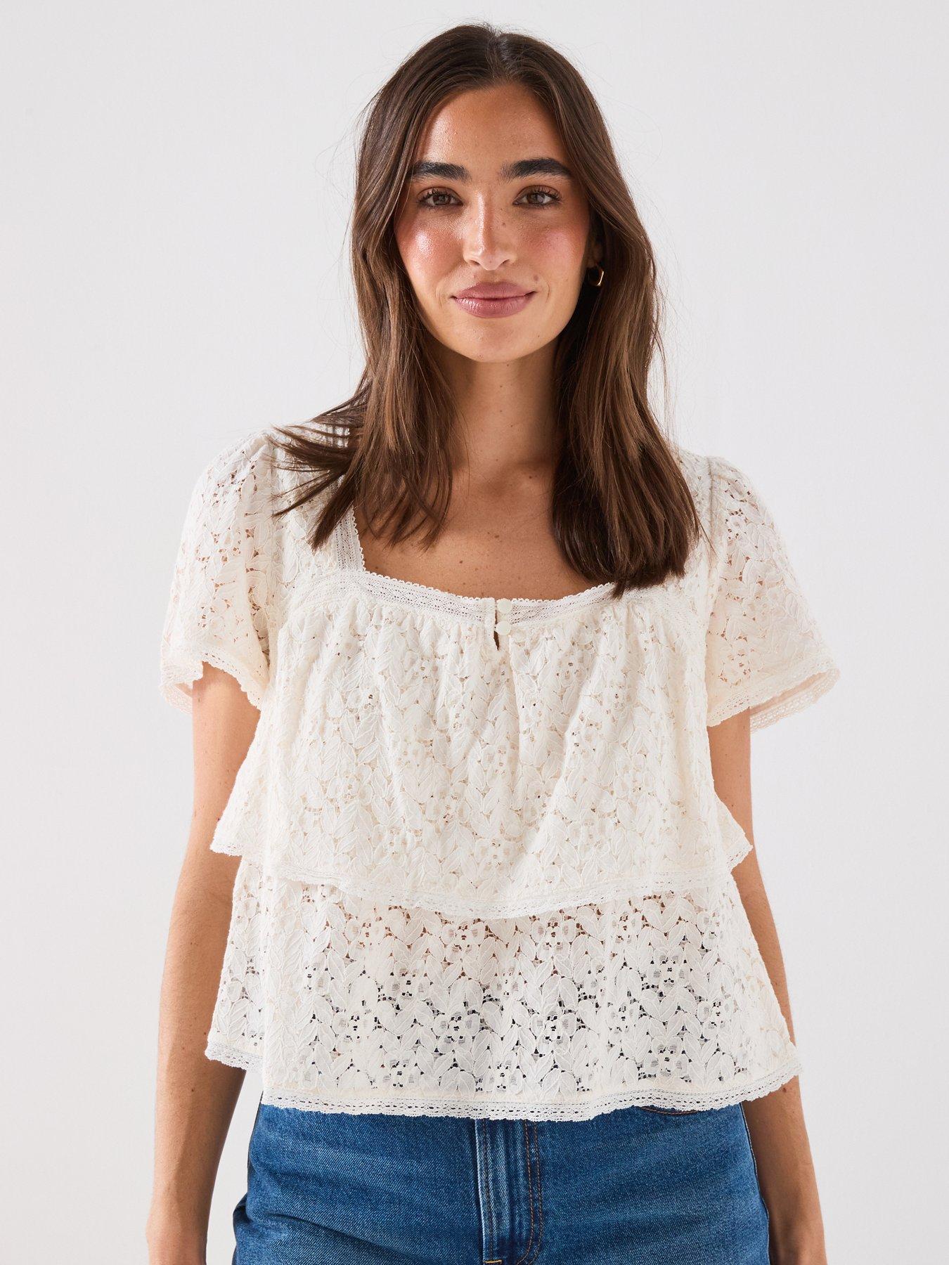 Image 6 of 6 of Levi's Dom Shortsleeve Lace Blouse - Egret - Off White