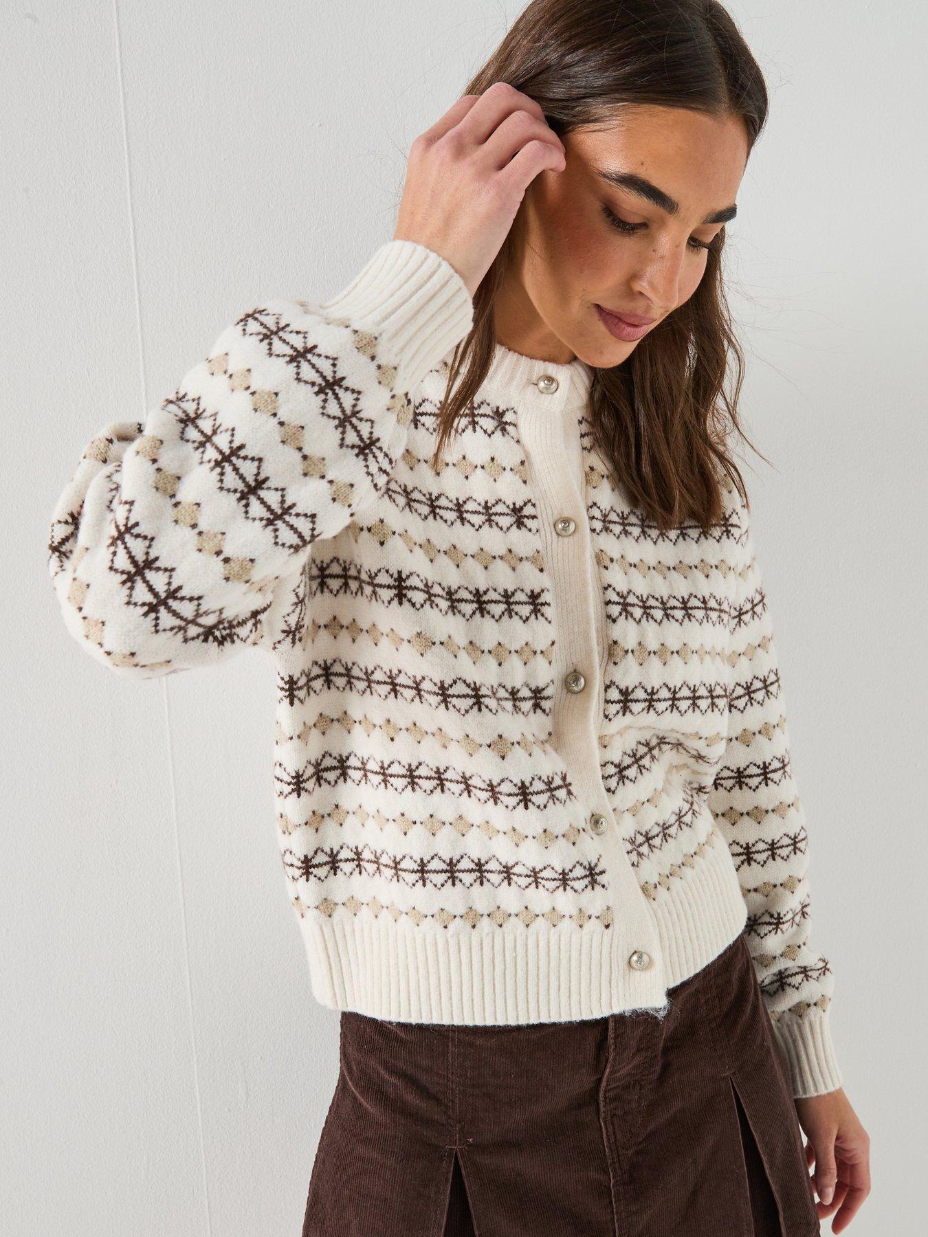 Levi's Womens Charlotte Fairisle Crewneck Button-Through Cardigan, Cream, Size M, Women