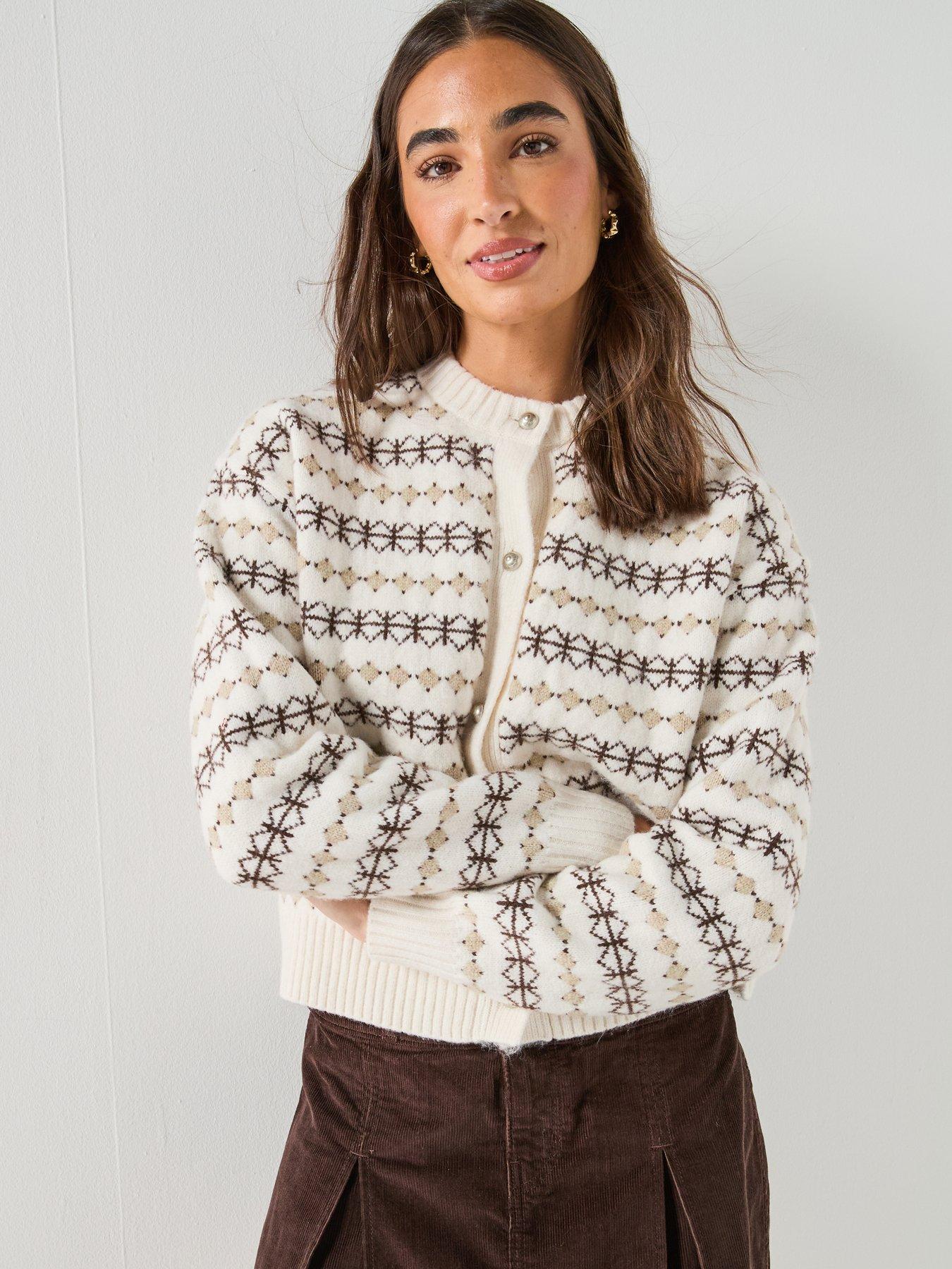 Image 4 of 5 of Levi's Charlotte Crewneck Fairisle Knitted Cardigan - Egret