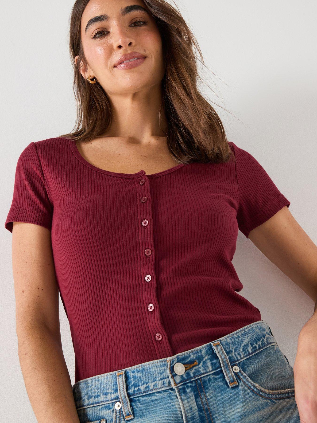 Image 1 of 6 of Levi's Austen Button Through Short Sleeve Top - Red