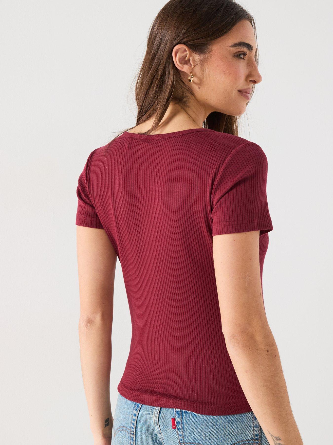 Image 2 of 6 of Levi's Austen Button Through Short Sleeve Top - Red
