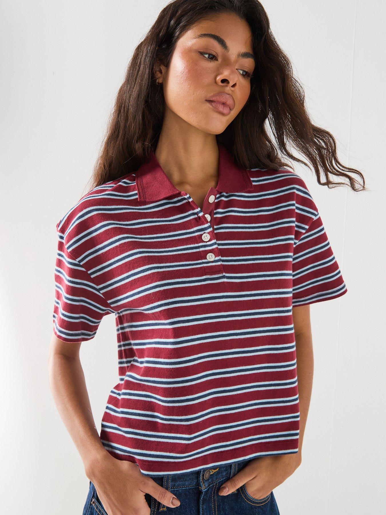 Levi's Didion Rugby Stripe Polo Shirt - Dark Red