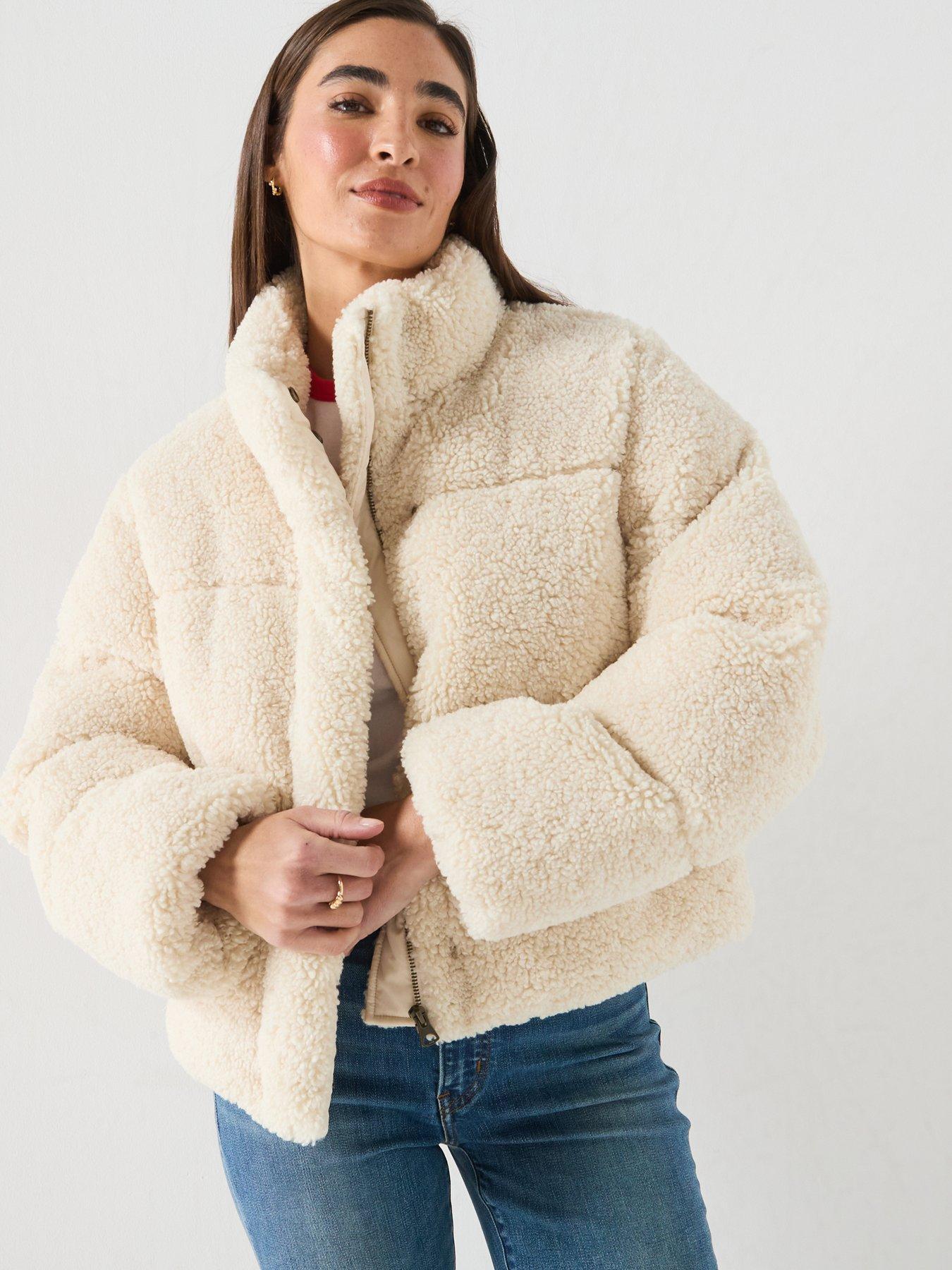 Image 1 of 6 of Levi's Brynn Crop Sherpa Puffer Jacket - White Swan