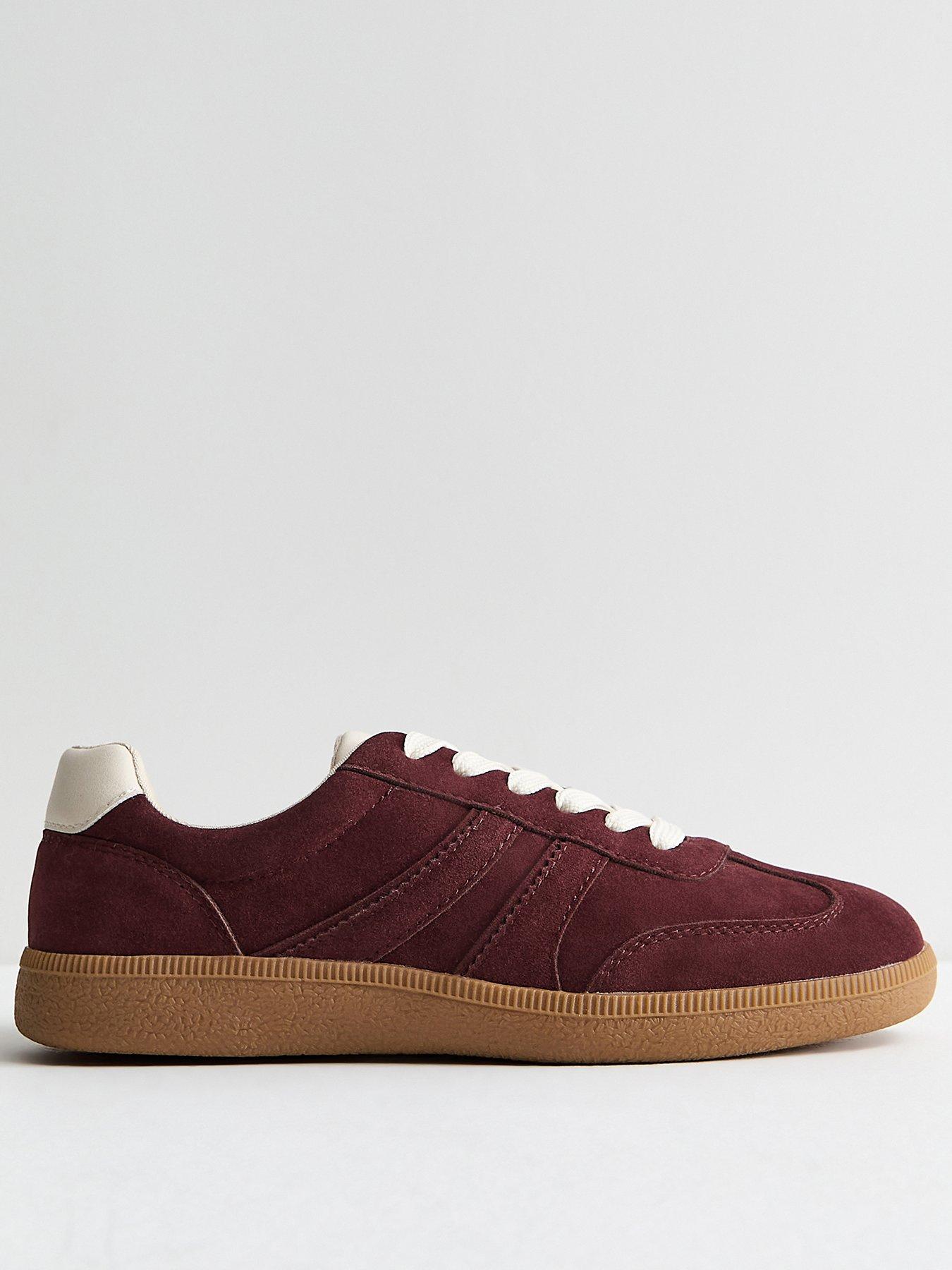 New Look Faux Suede Contrast Stripe Trainers - Dark Burgundy