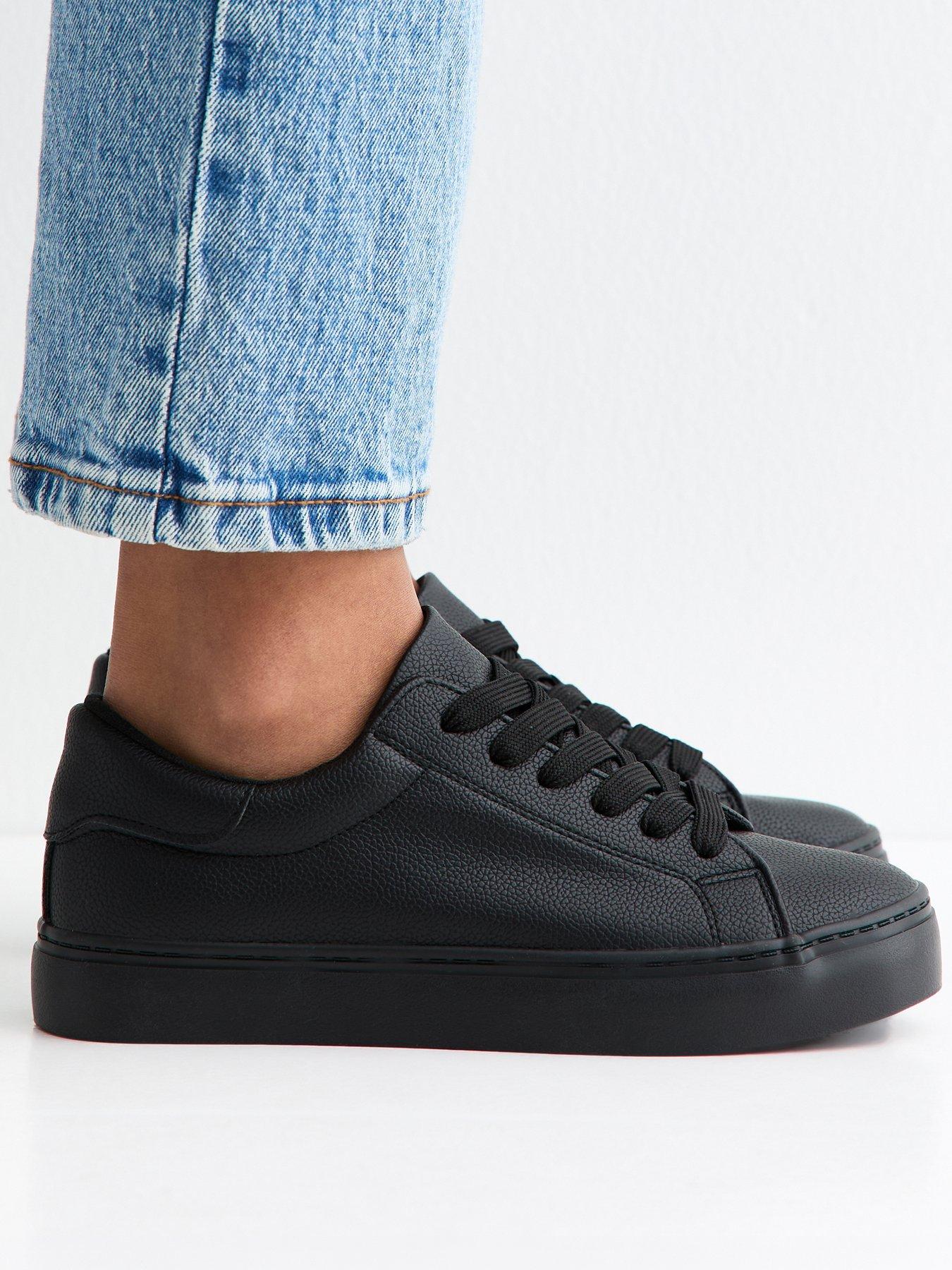 Image 1 of 5 of New Look Faux Leather Lace Up School Shoe&nbsp;Trainers - Black