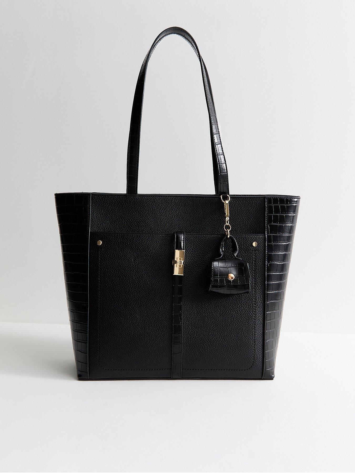 New Look Black Faux Leather Croc Embossed Tote Bag