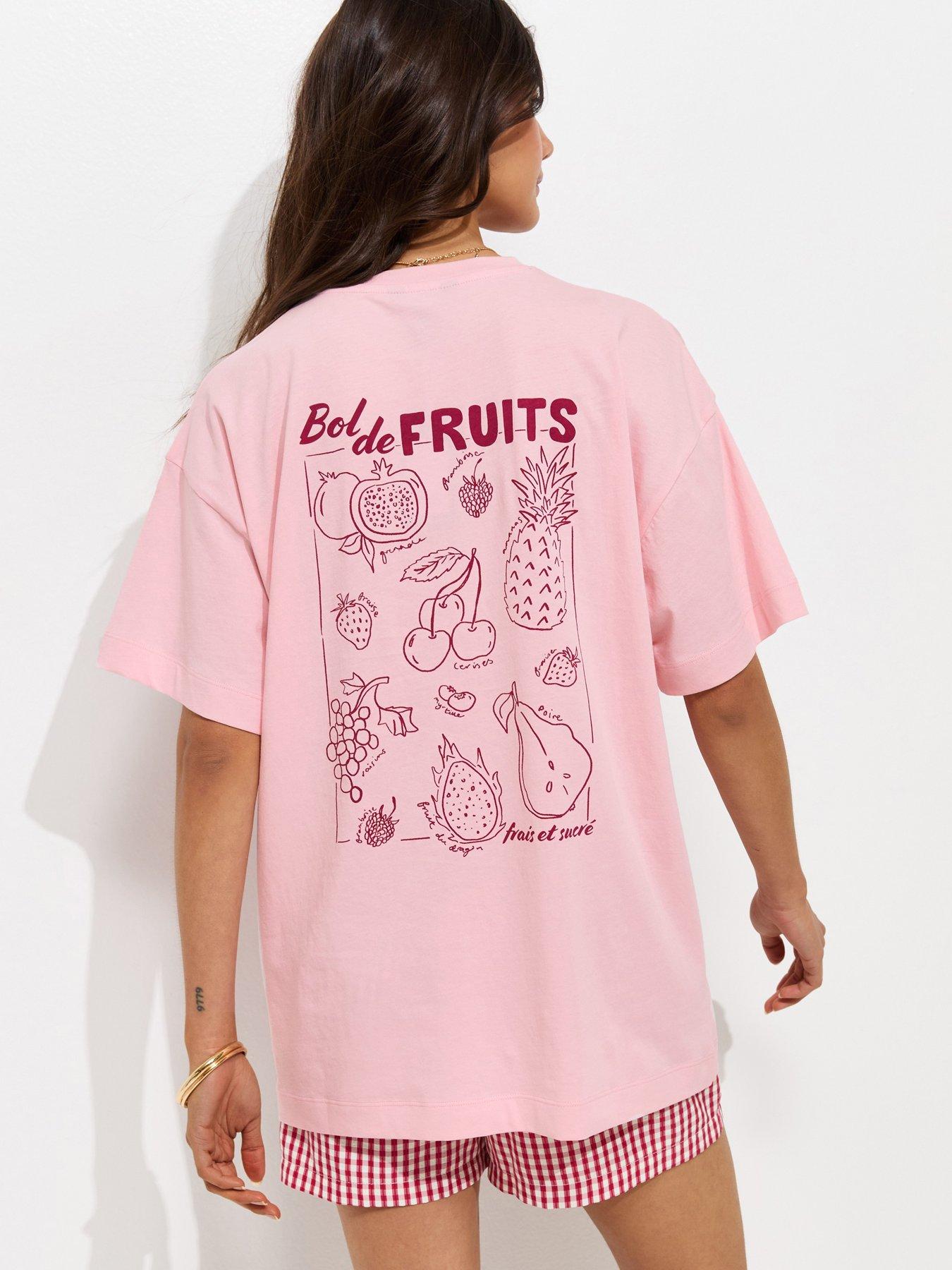 New Look Light Pink Cotton Fruit Print Oversized T-shirt