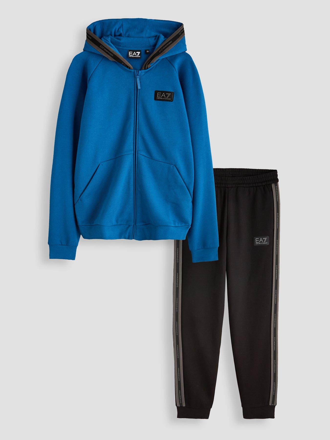 Image 1 of 5 of EA7 Emporio Armani Boys Logo Zip Through Hooded Tracksuit Set - Multi