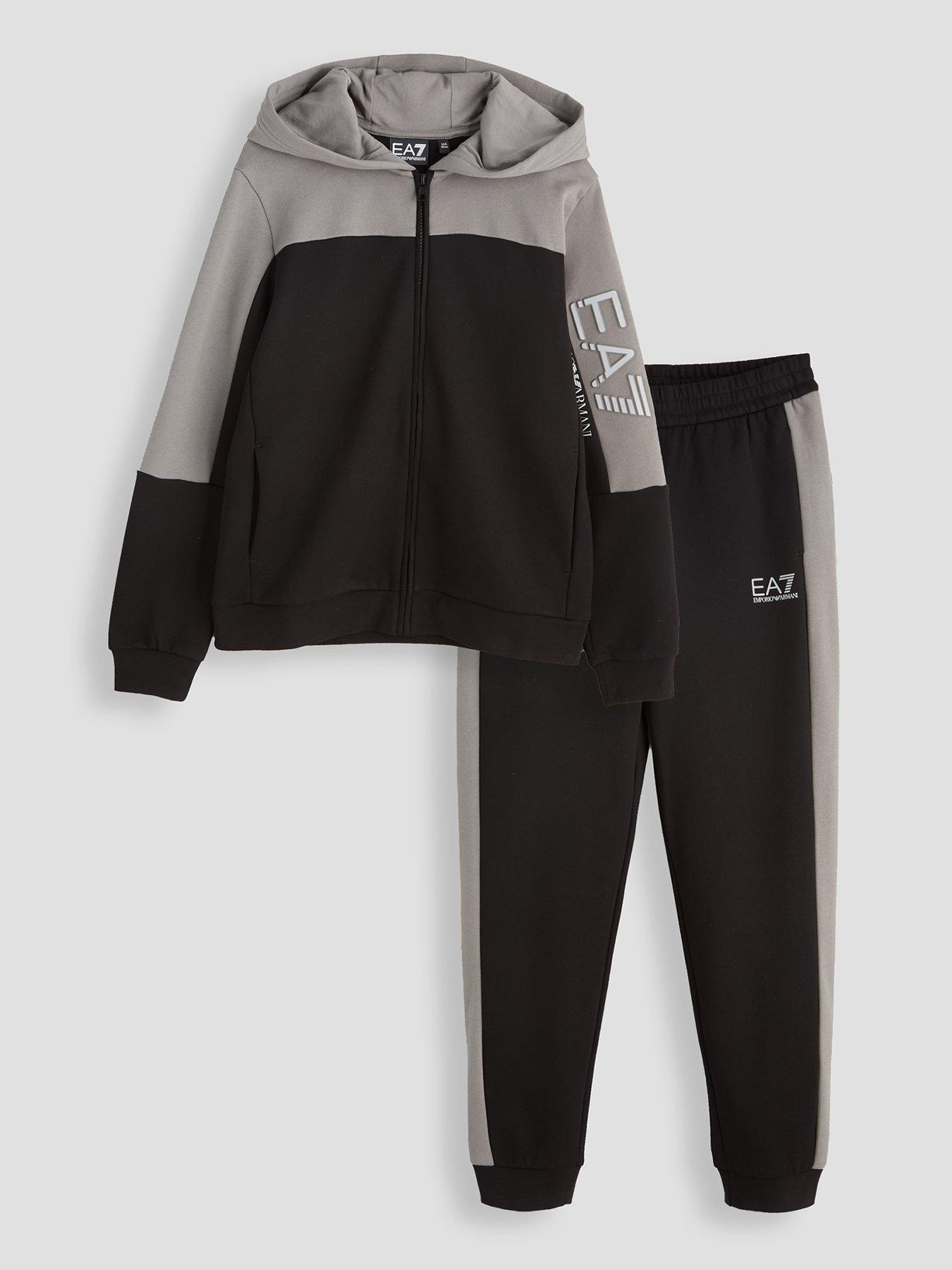 Ea7 Emporio Armani Boys Colour Block Zip Hoodie Tracksuit Set - Black