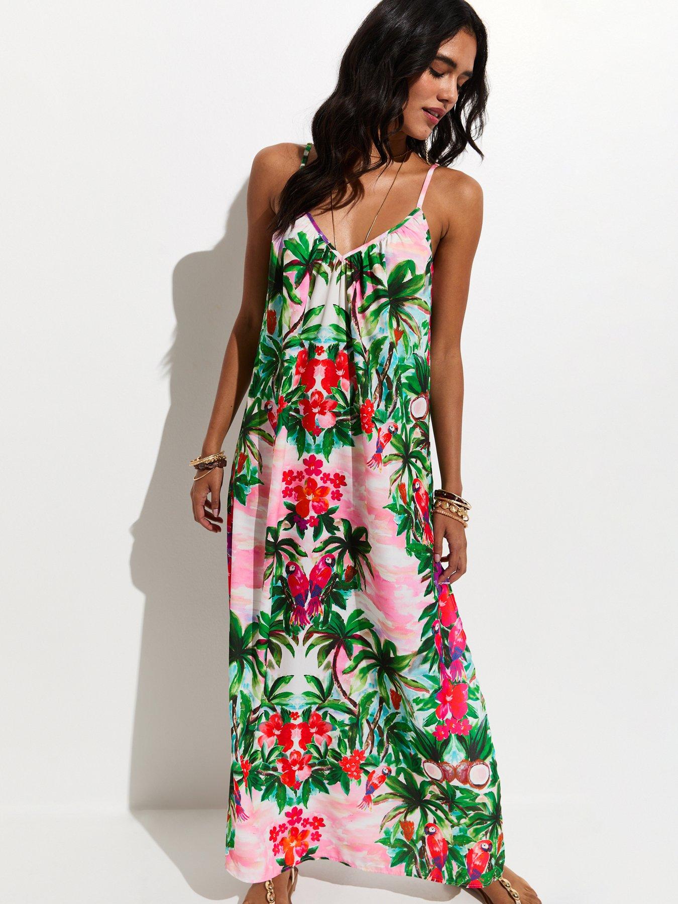 new look beach dresses Floral Strappy Maxi Dress - Green vacation outfits