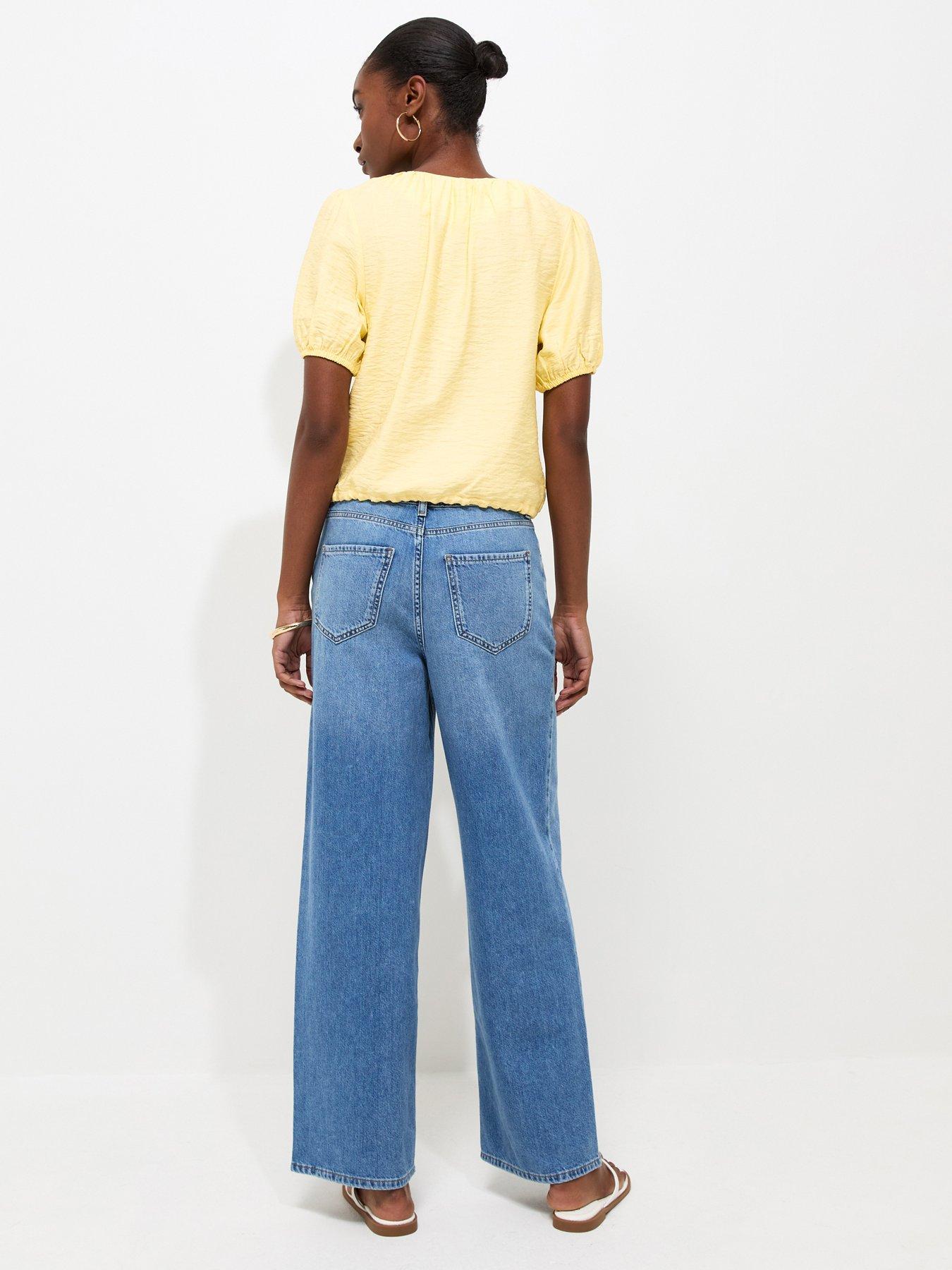 Image 2 of 6 of New Look Button Drawstring Bubble Hem Blouse - Yellow