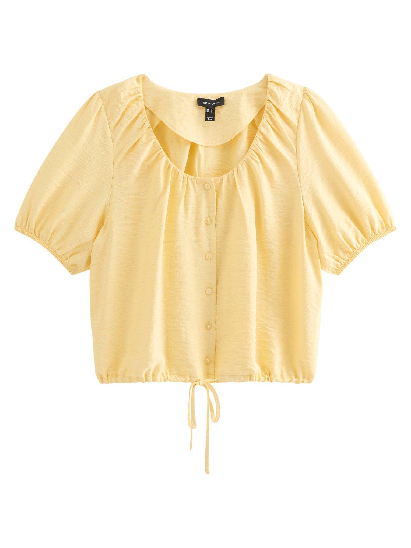 Image 6 of 6 of New Look Button Drawstring Bubble Hem Blouse - Yellow