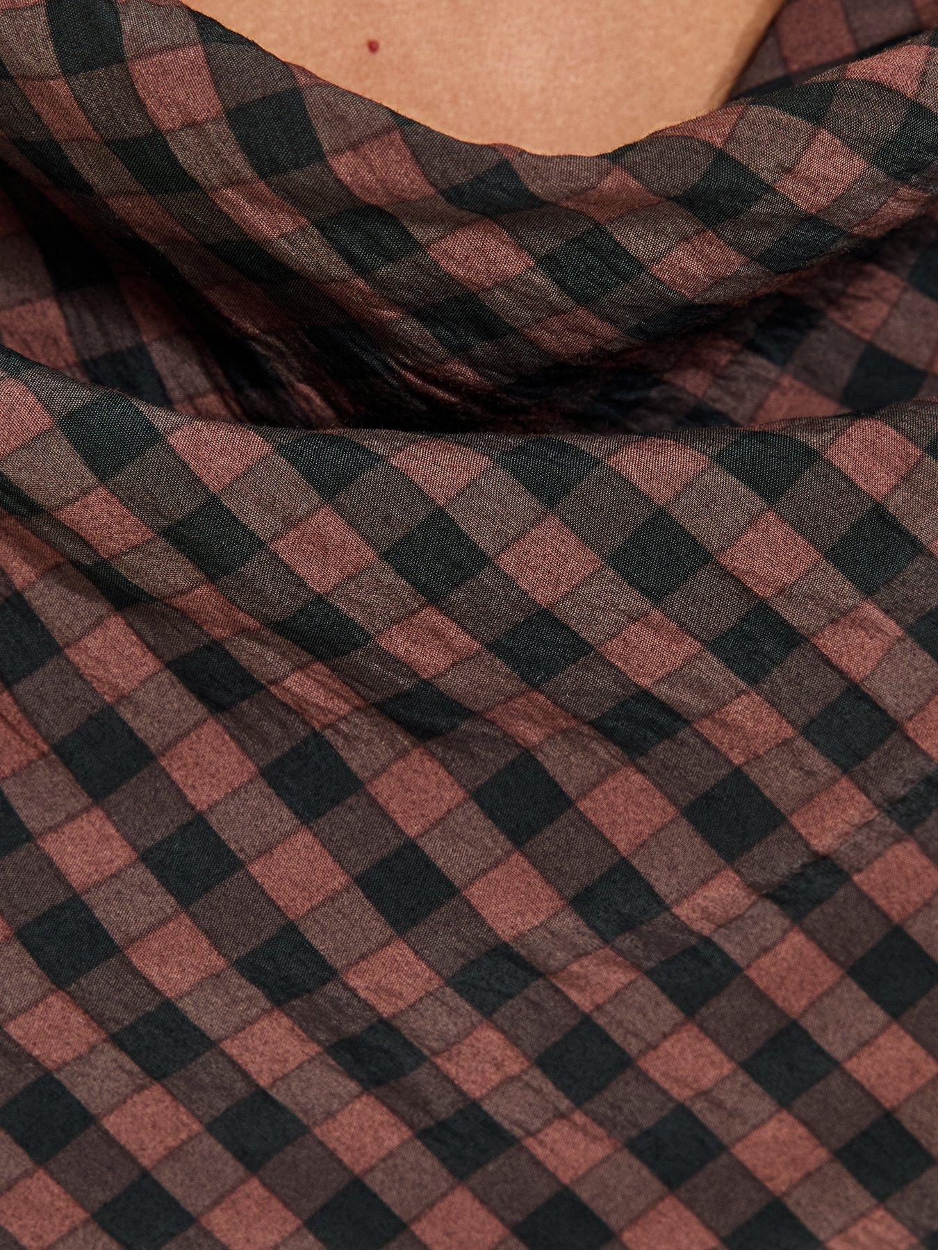 Image 5 of 6 of New Look Check Pattern Cowl Neck Woven Top - Brown