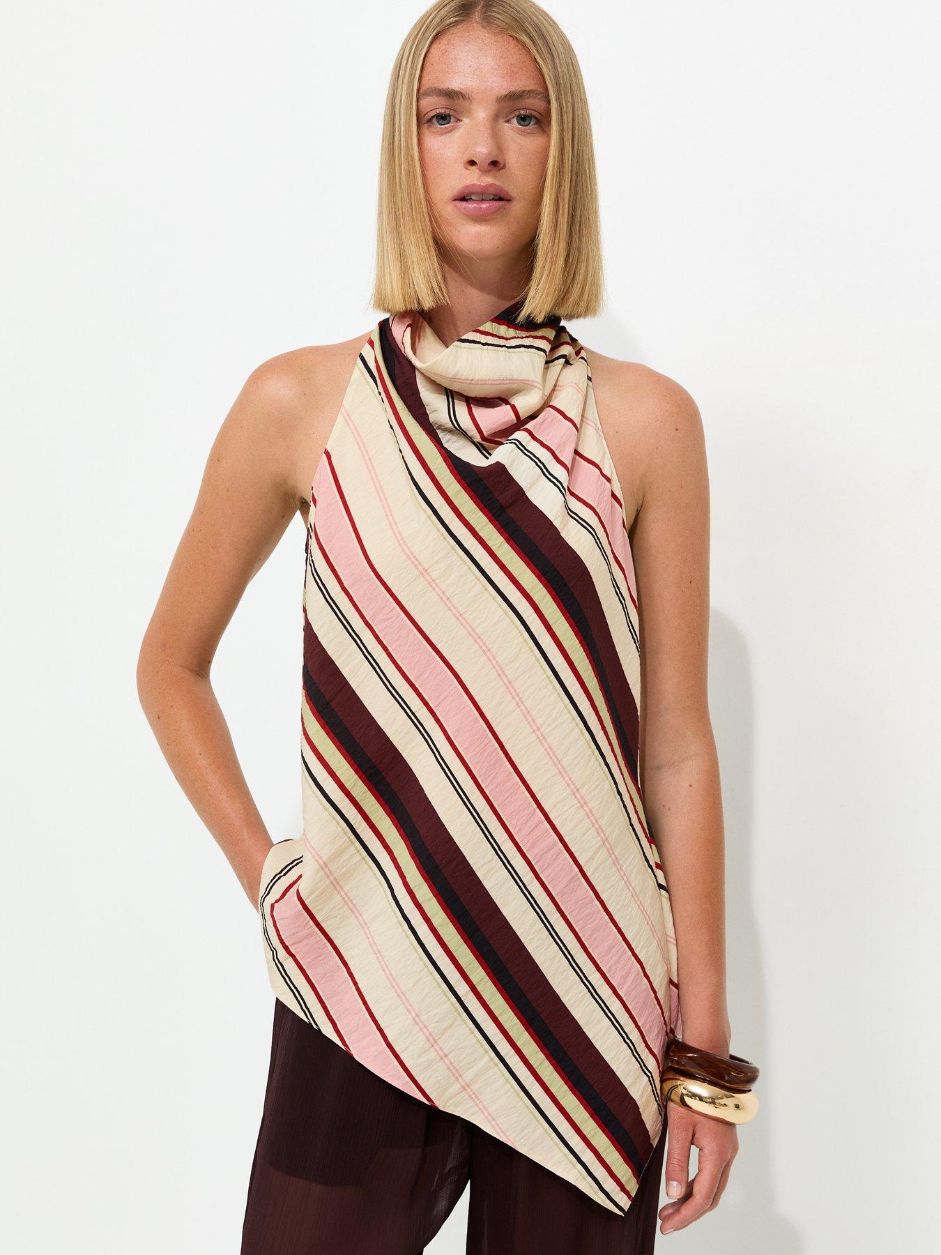 New Look Pink Crinkle Texture Diagonal Stripe Cowl Neck Halter Co-ord Top