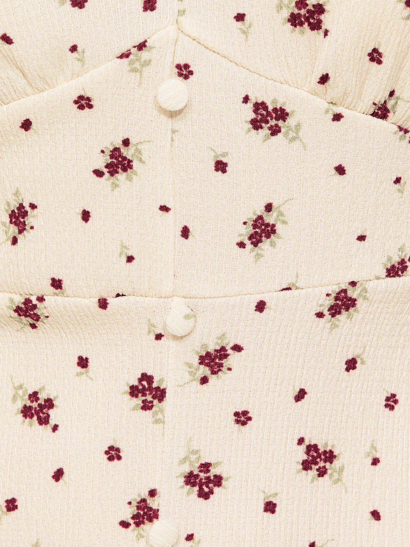 Image 5 of 5 of New Look Floral V-Neck Short Sleeve Mini Dress - White