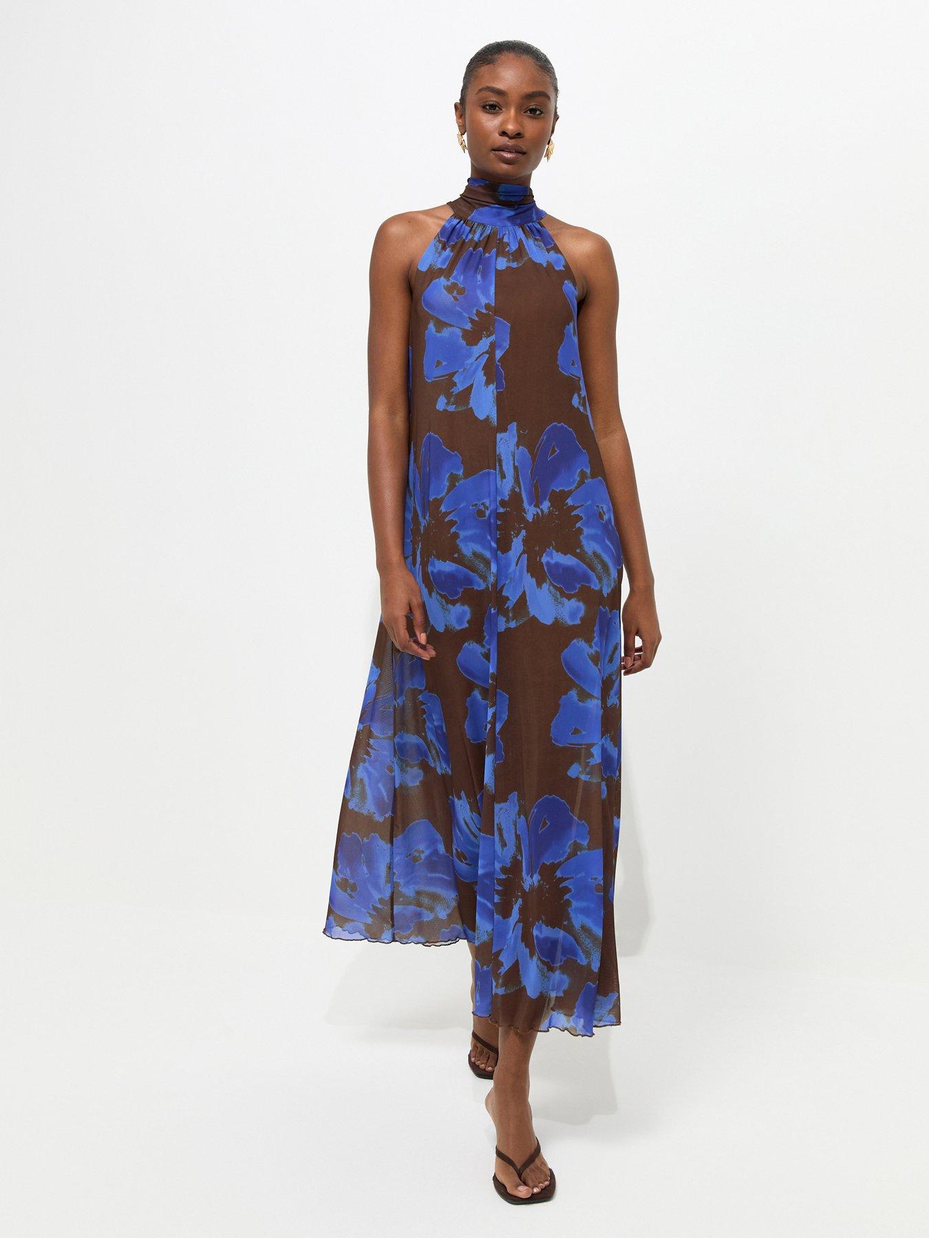 new look floral mesh dress Girl With Curves Tall Knit Mesh A-Line Maxi Dress Yellow Floral XS New