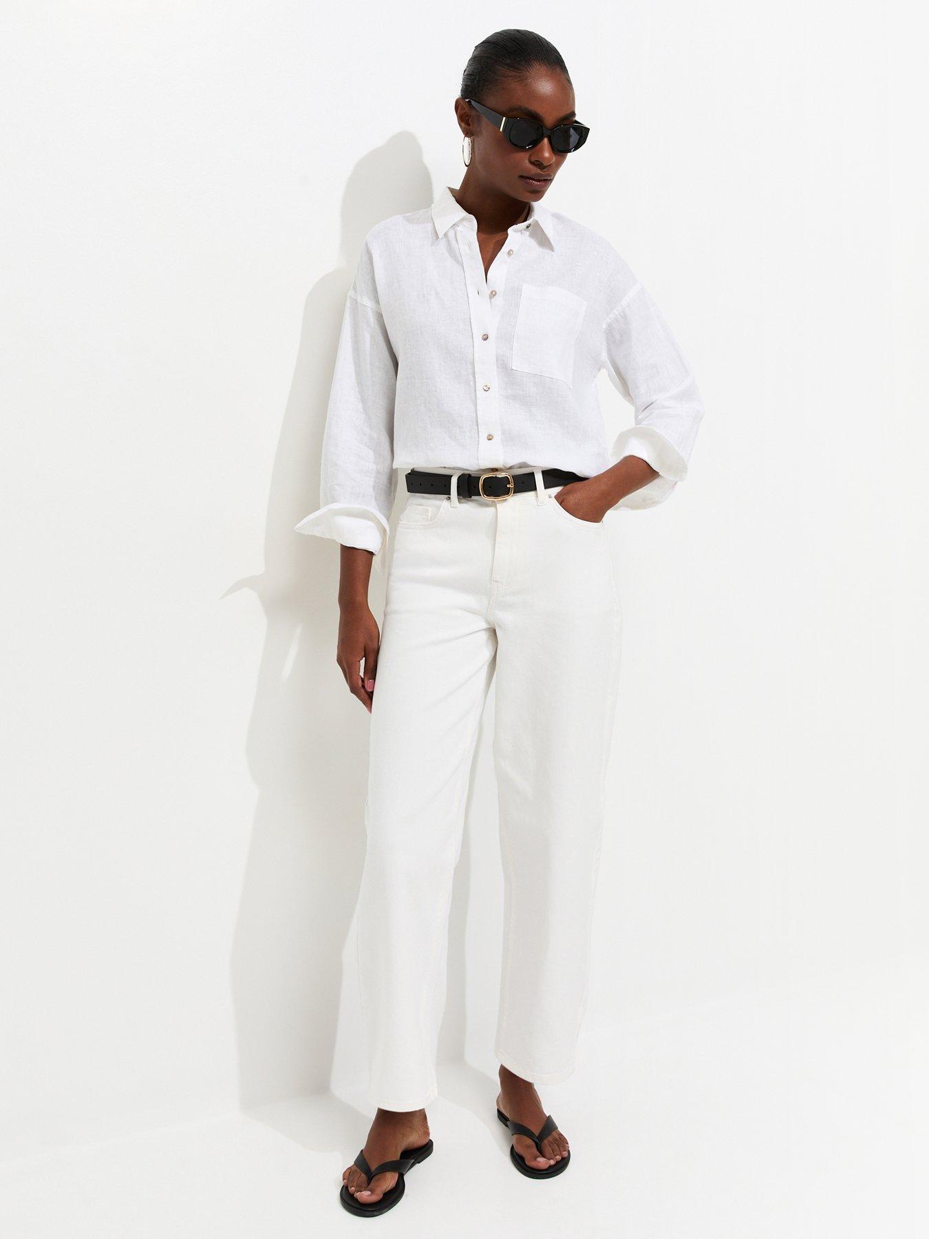 New Look Off White Denim Cropped Tapered Ankle Grazer Barrel Leg Jeans