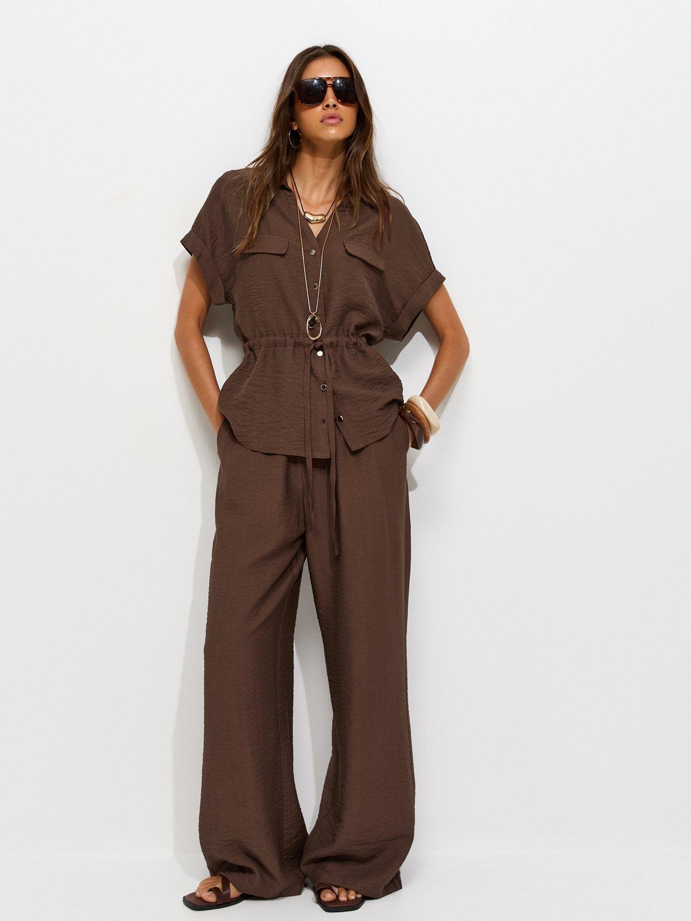 Image 3 of 6 of New Look Utility Tie Front Shirt - Brown