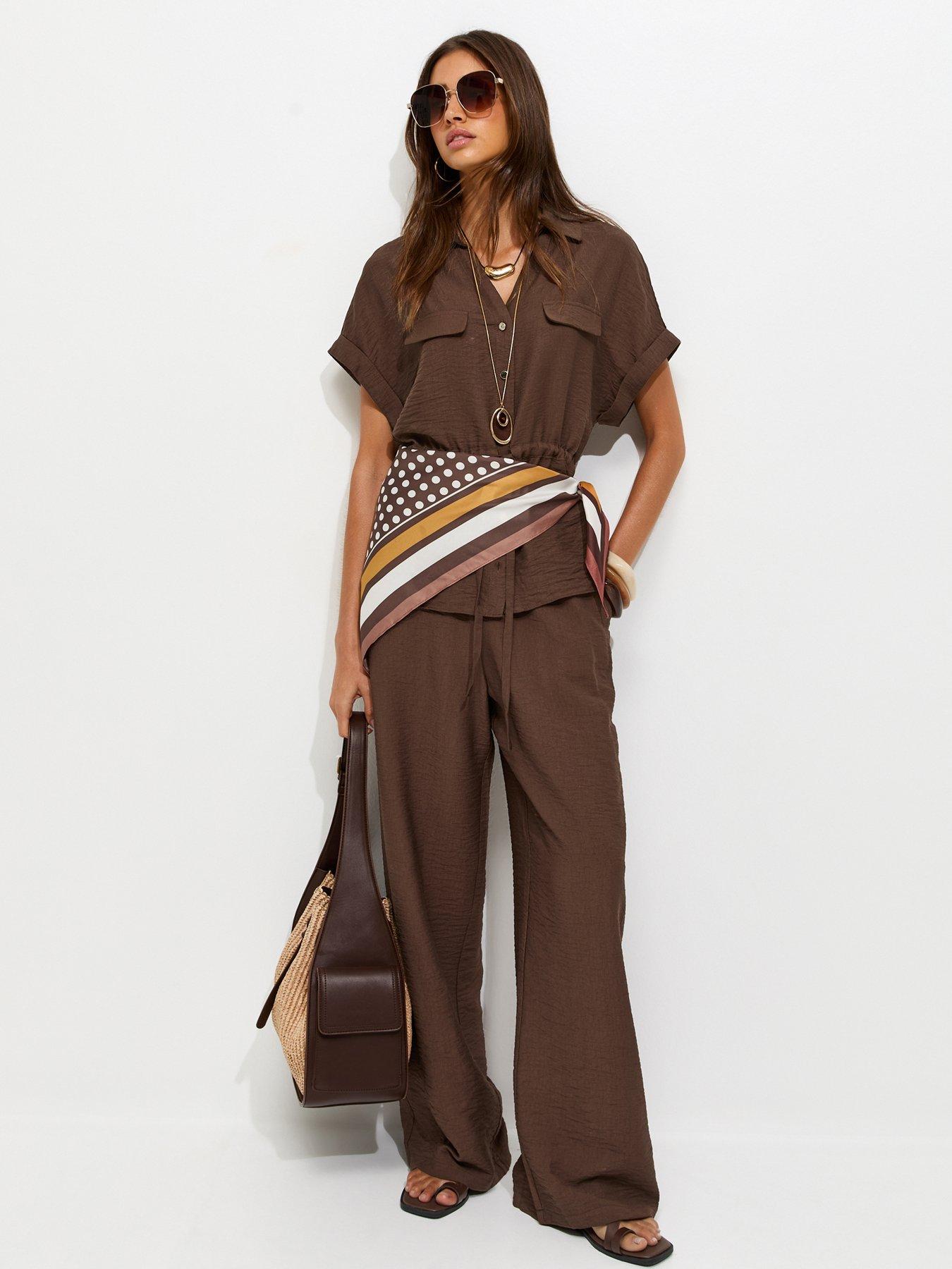 Image 4 of 6 of New Look Utility Tie Front Shirt - Brown