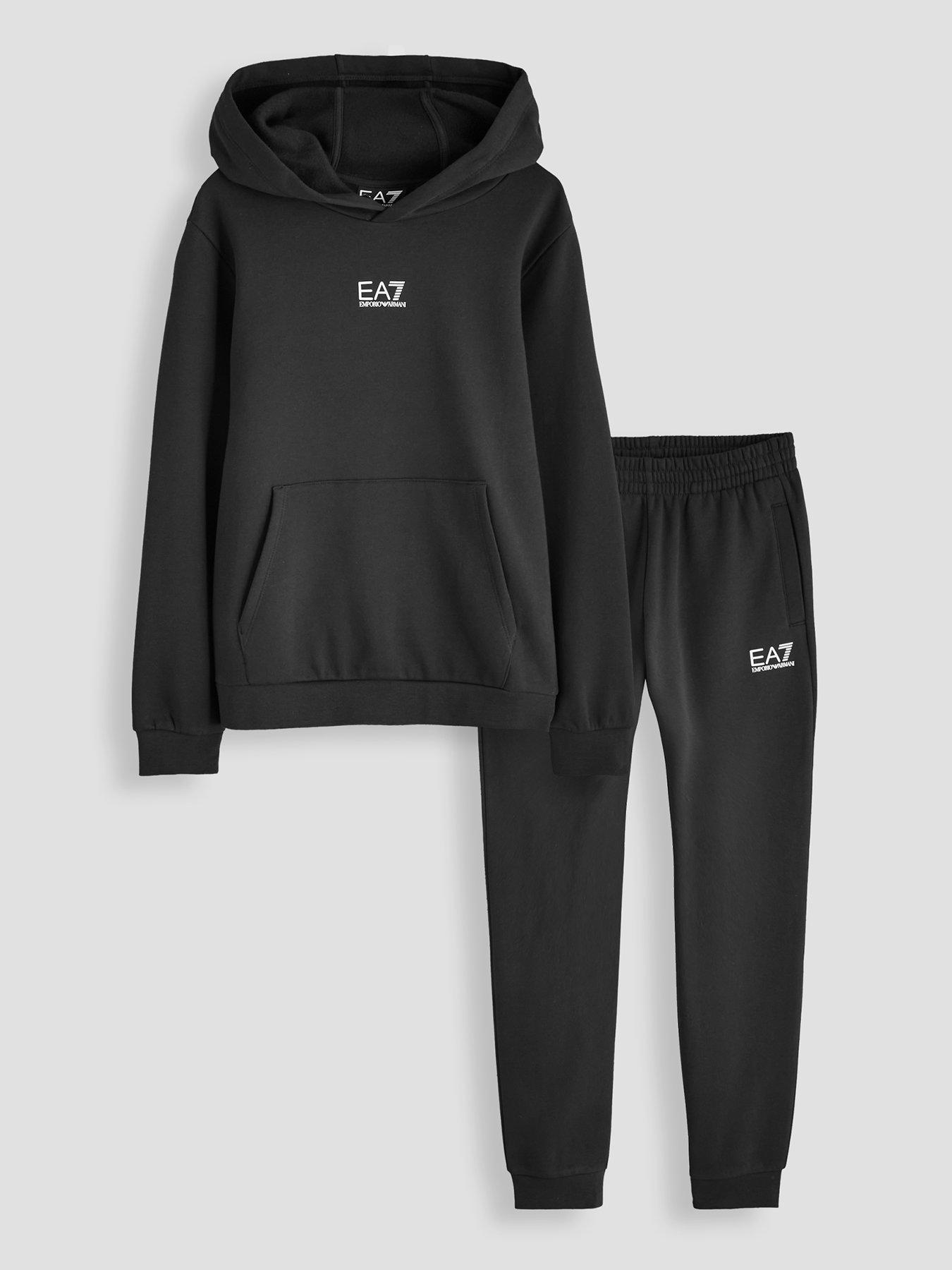 EA7 Emporio Armani Boys Train Core ID Hooded Tracksuit Set, Black, Size Age: 10 Years