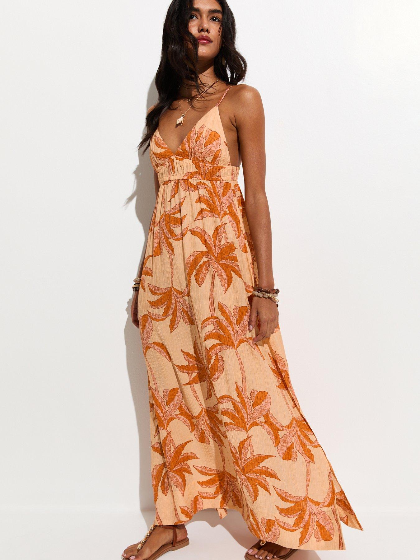 orange palm tree dress Palm-tree print halter dress
