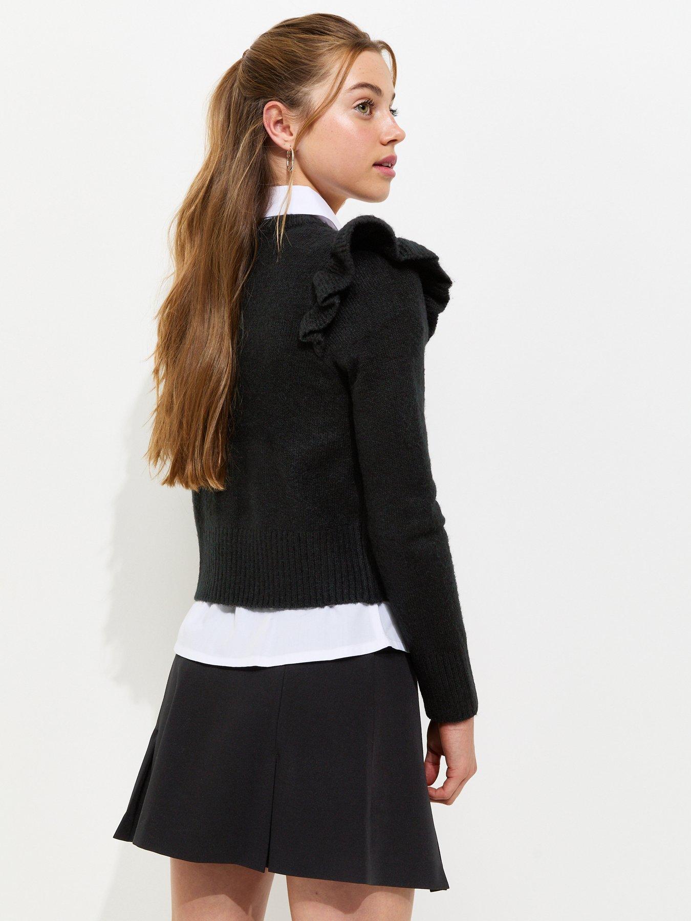 Image 2 of 5 of New Look 915 Girls Frill Shoulder Knitted Cardigan - Black