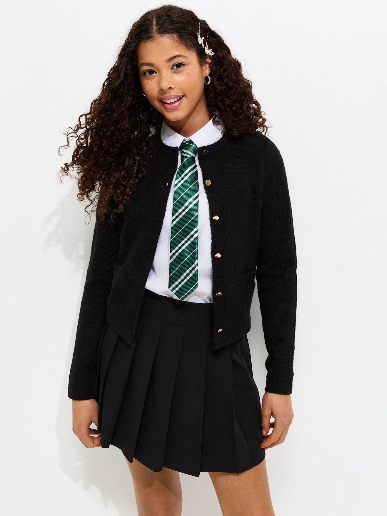 New Look 915 Girls Gold-Tone Button School Cardigan - Black