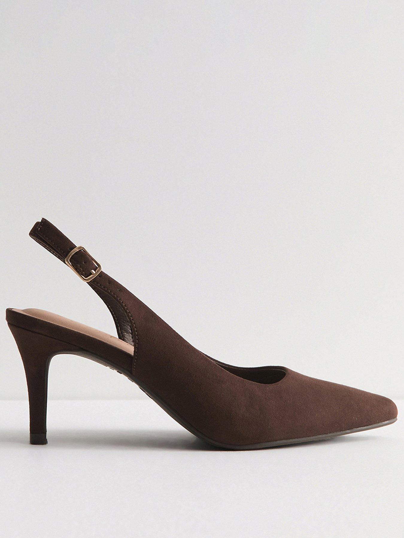 Image 2 of 5 of New Look Faux Suede Slingback Pumps - Dark Brown