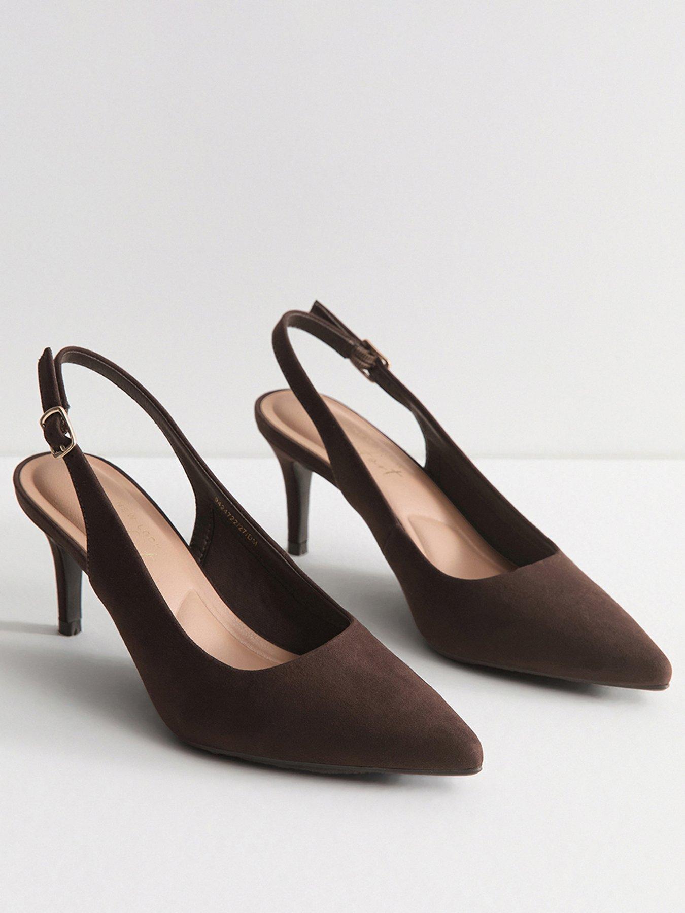 Image 3 of 5 of New Look Faux Suede Slingback Pumps - Dark Brown