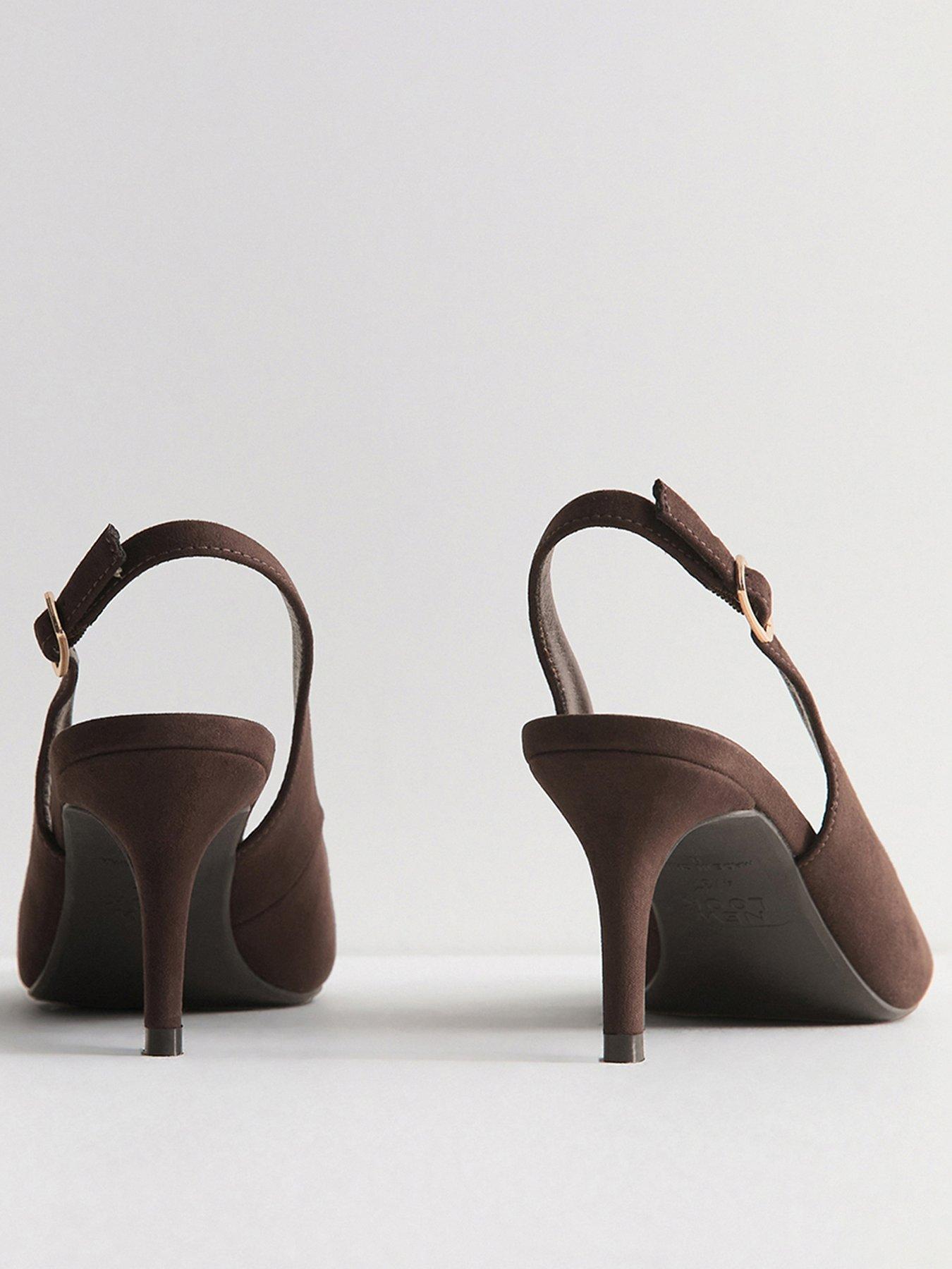 Image 4 of 5 of New Look Faux Suede Slingback Pumps - Dark Brown