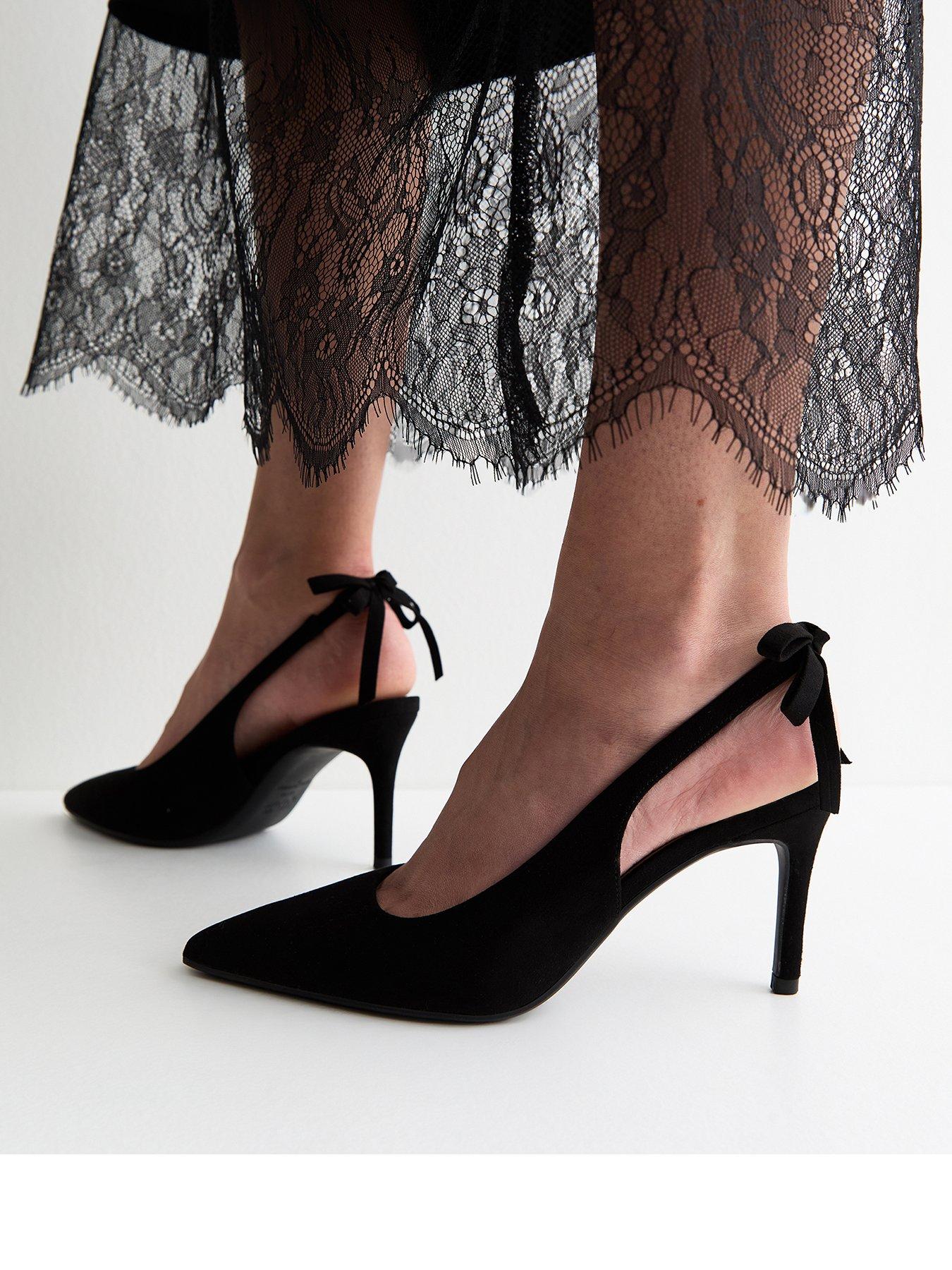 Image 1 of 6 of New Look Womens Faux Suede Bow Slingback Court Shoes - Black