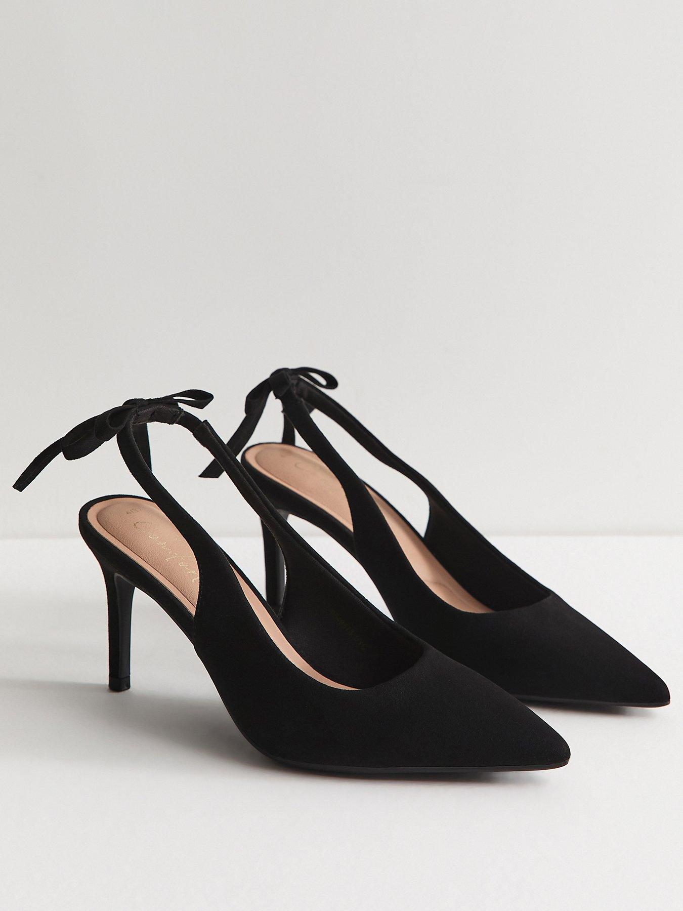 Image 2 of 6 of New Look Womens Faux Suede Bow Slingback Court Shoes - Black