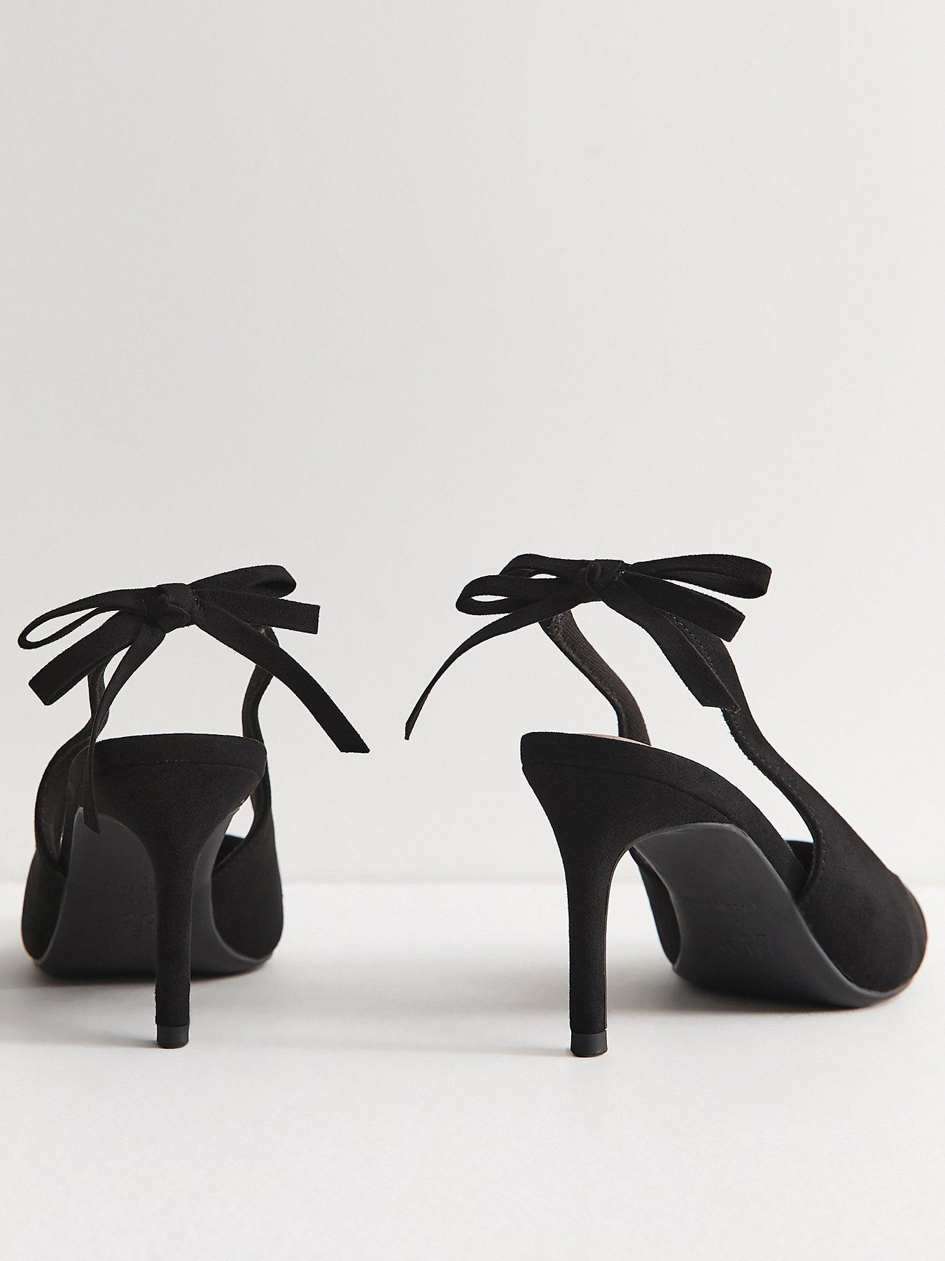 Image 3 of 6 of New Look Womens Faux Suede Bow Slingback Court Shoes - Black