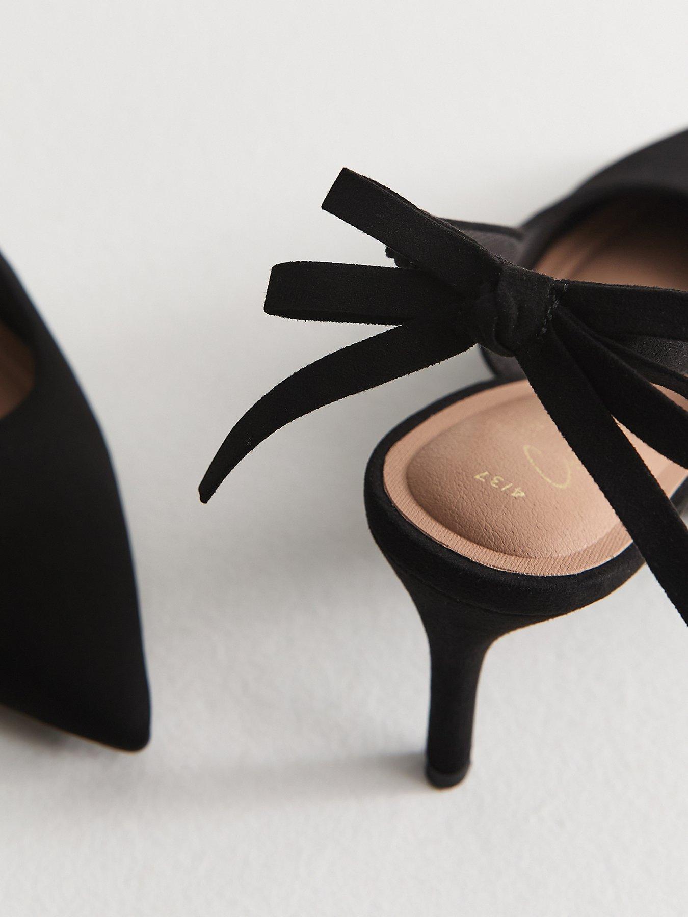 Image 4 of 6 of New Look Womens Faux Suede Bow Slingback Court Shoes - Black
