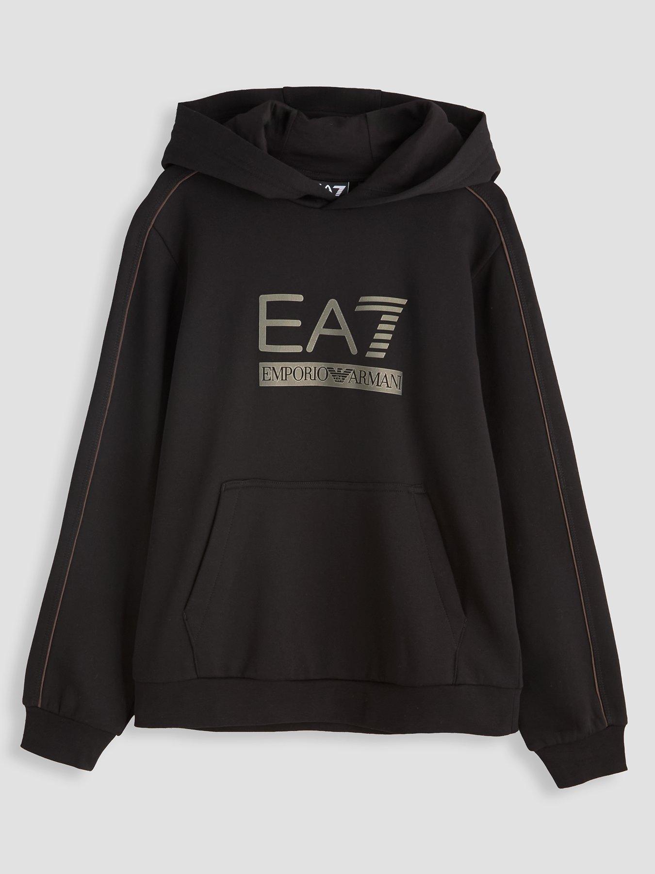 Ea7 Emporio Armani Boys Ea7 Logo Hooded Kangaroo Pocket Hoodie - Black