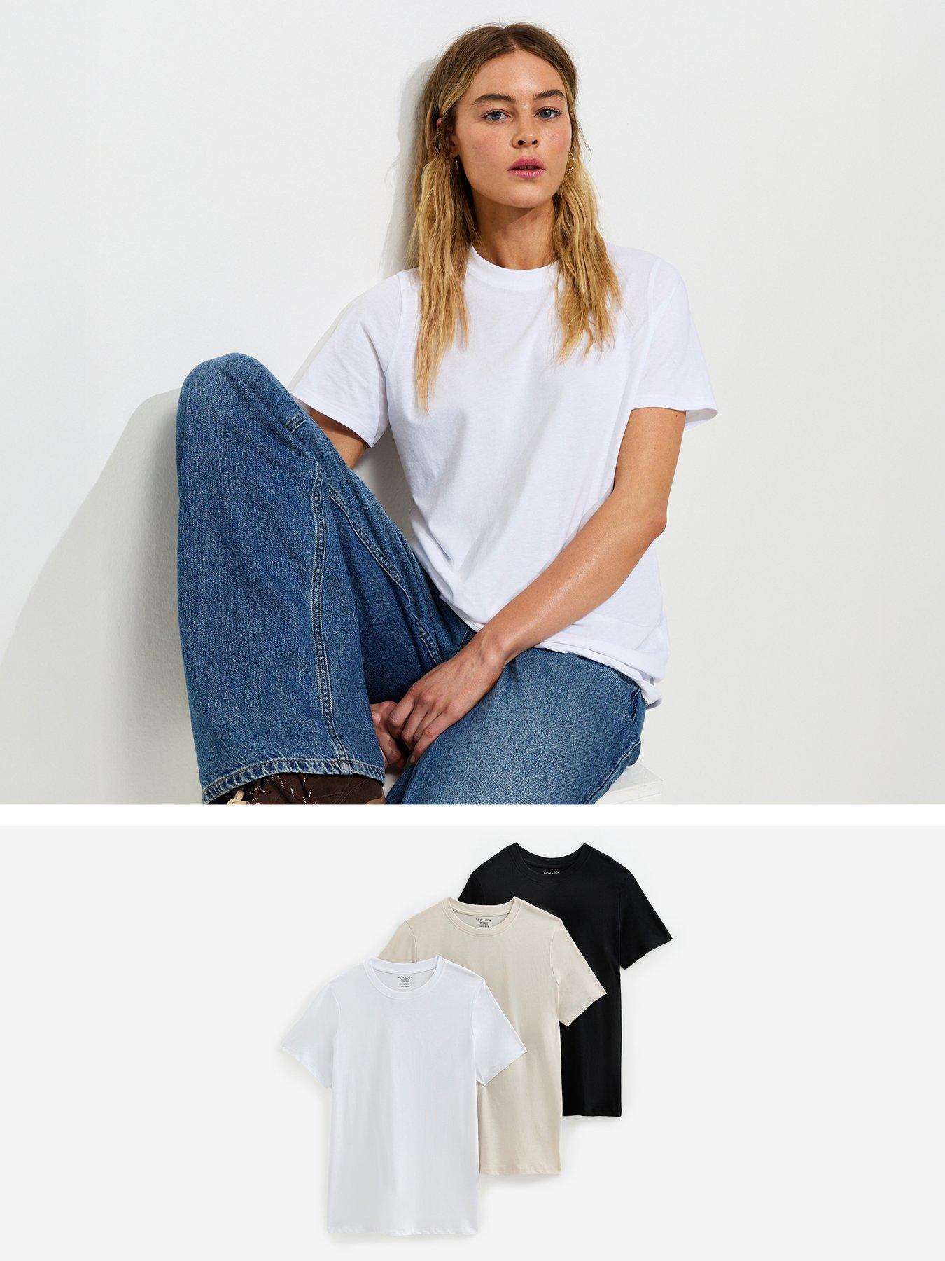 Image 1 of 6 of New Look Cotton Pack Of Three Relaxed Fit T-Shirts - Multi