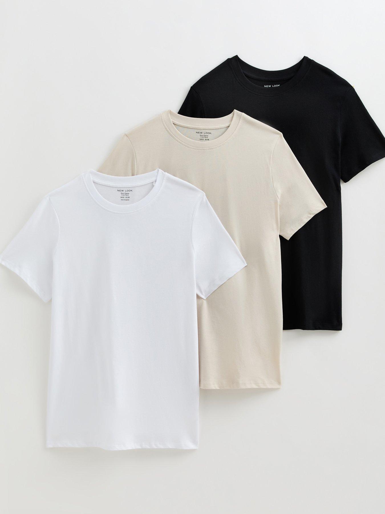 Image 6 of 6 of New Look Cotton Pack Of Three Relaxed Fit T-Shirts - Multi