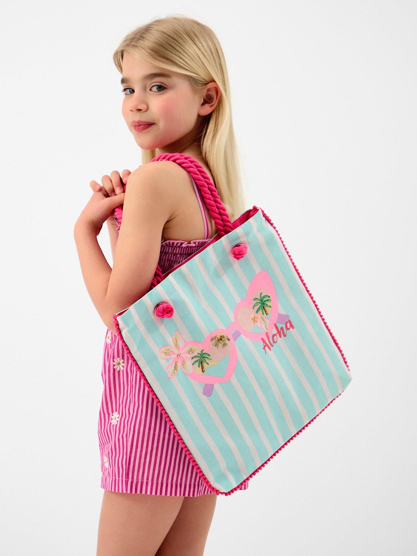 Accessorize Girls Embroidered Sunnies Shopper Bag - Light Blue