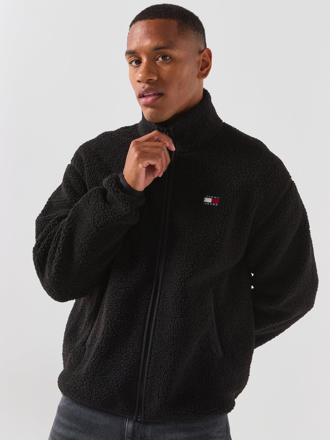 Tommy Jeans Relaxed Badge Teddy Full Zip Sweat, Black, Size S, Men